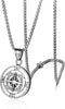 Manly Mania Dominion Compass pendant necklace front view – stainless steel men's chain and pendant