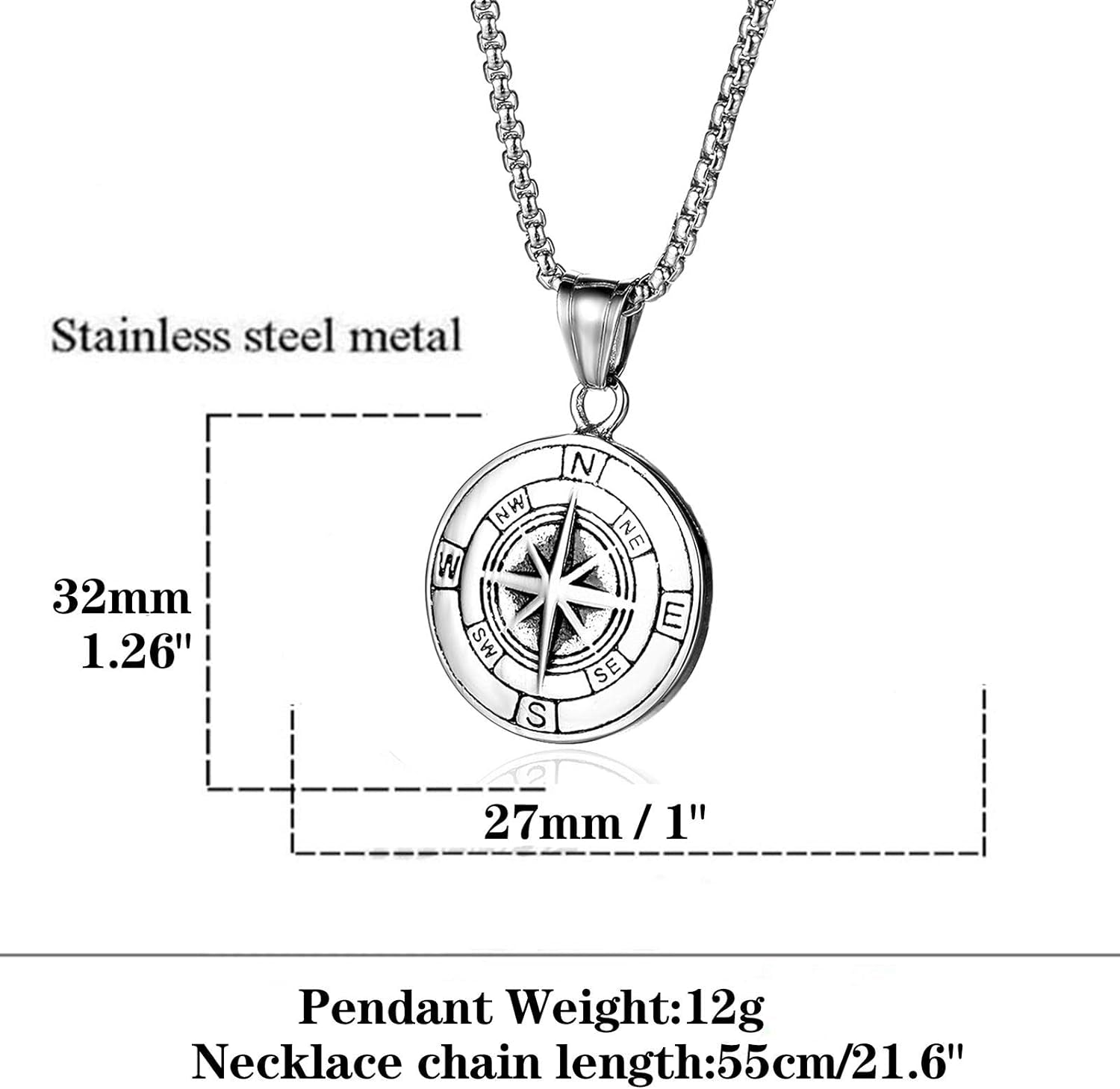 Box link chain detail of Dominion Compass necklace – secure lobster clasp men's chain