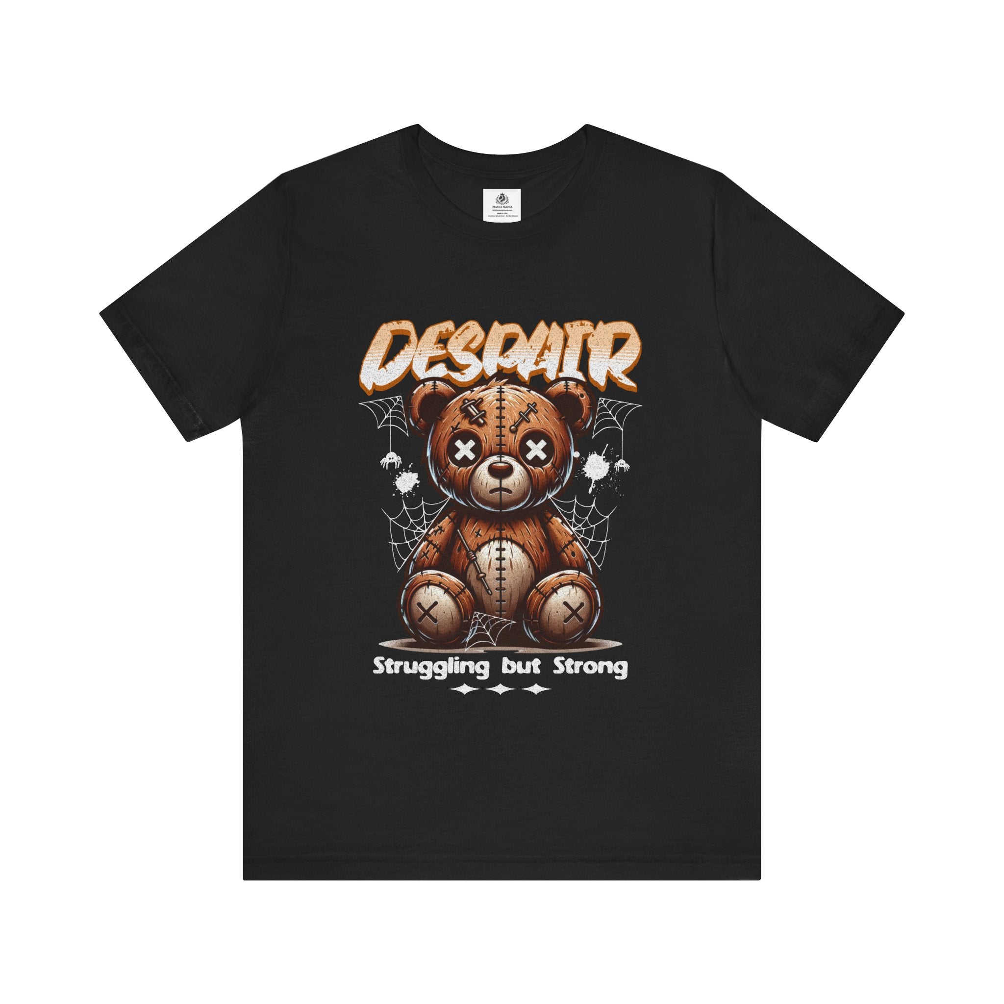 Manly Mania The Despair Tee Black Front View – Men's Graphic T Shirt