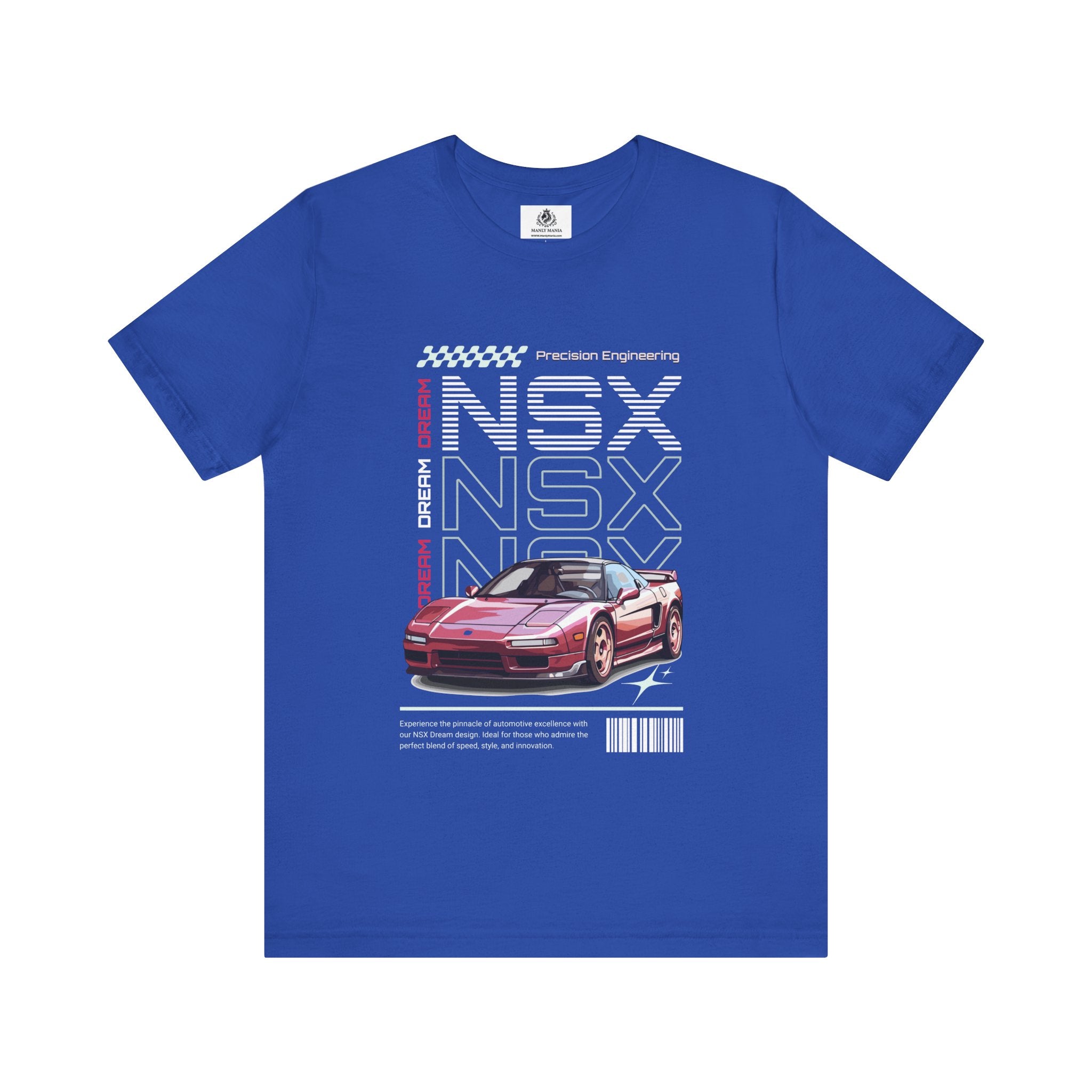 Manly Mania Car Enthusiast Tee in True Royal – Front View – Men's Graphic T Shirt