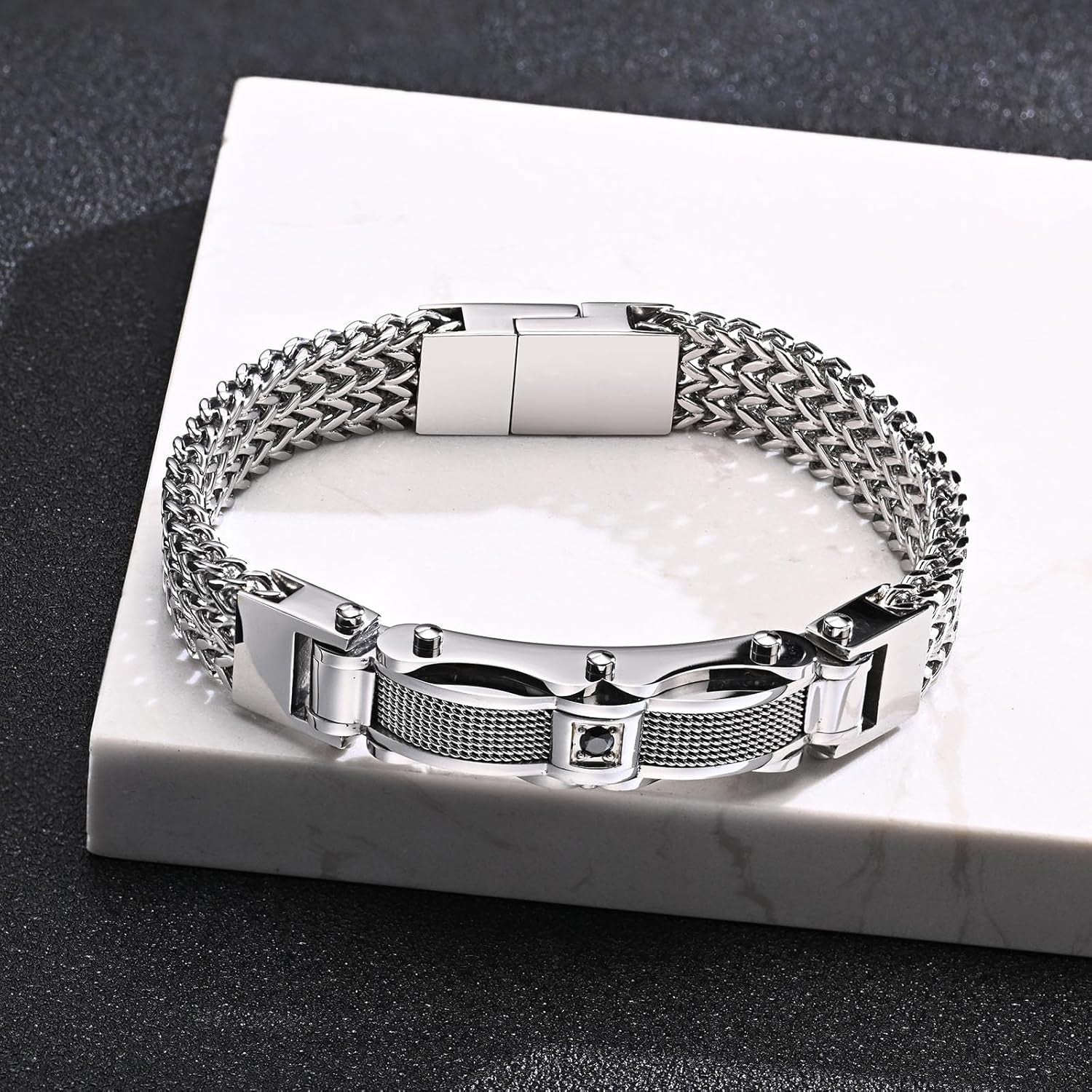 Close-up of chunky Franco link texture on Titanium Edge Bracelet