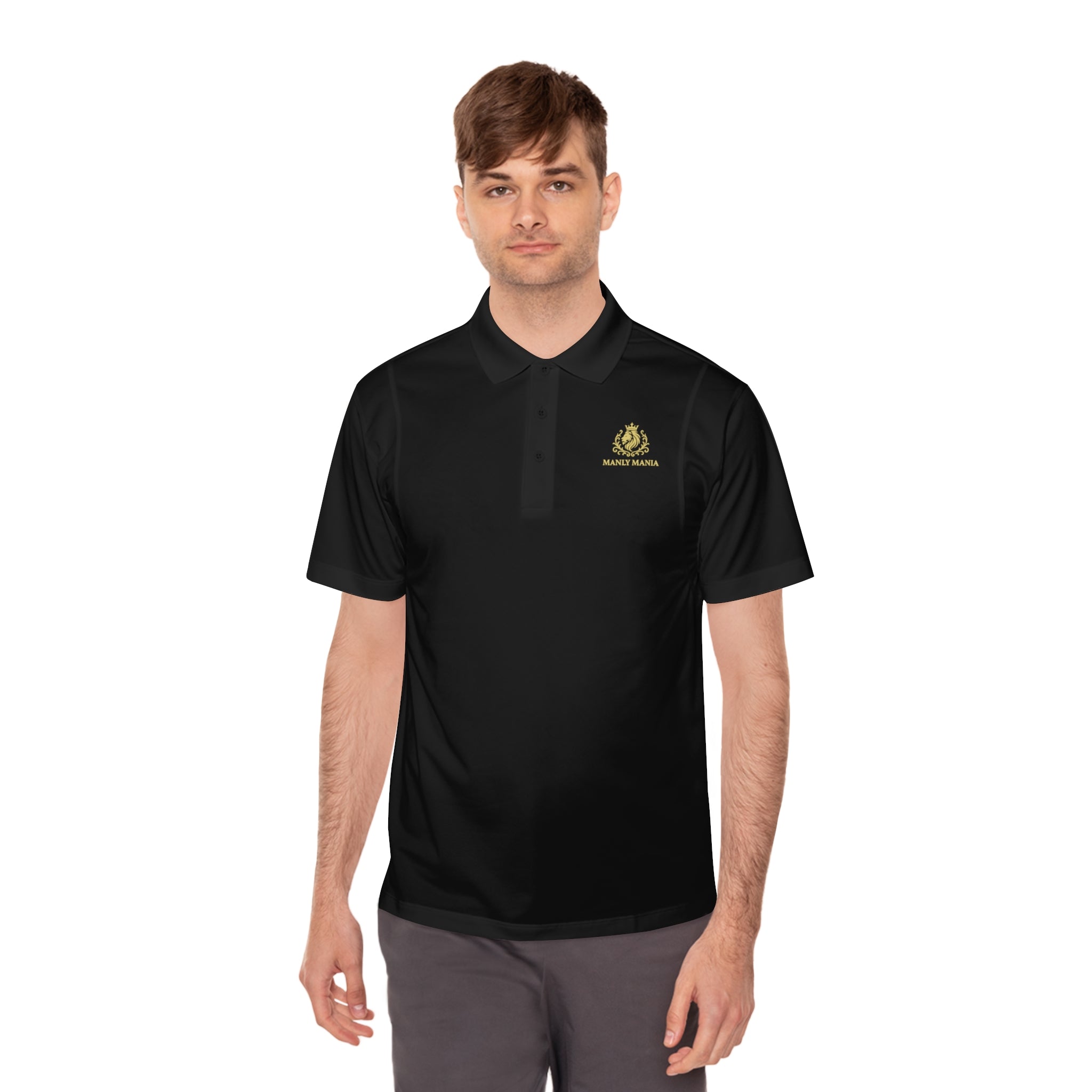 Close-Up of Manly Mania Golden Titan Polo Shirt in Black – Premium Fabric Detail