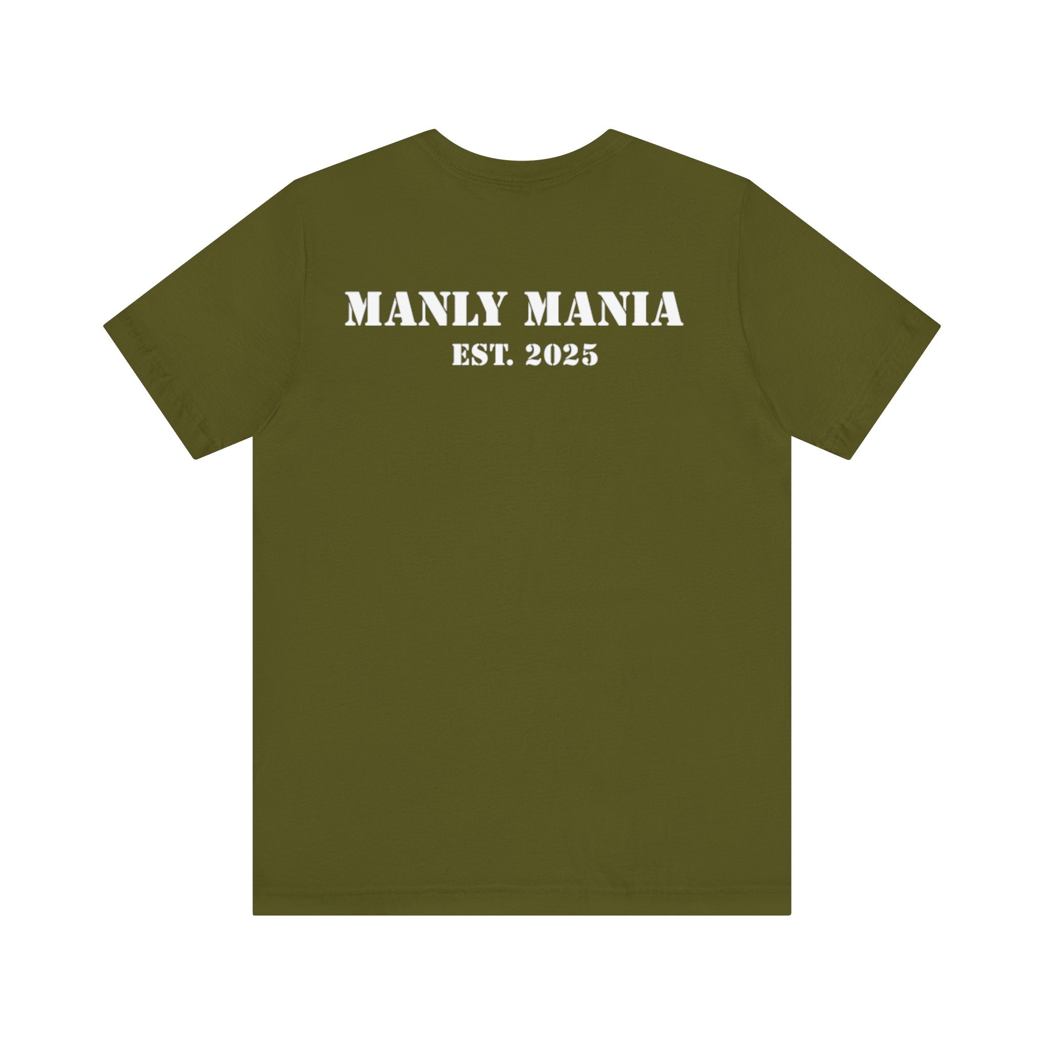 Manly Mania The Silence Tee Olive Back View – Men’s Graphic T Shirt
