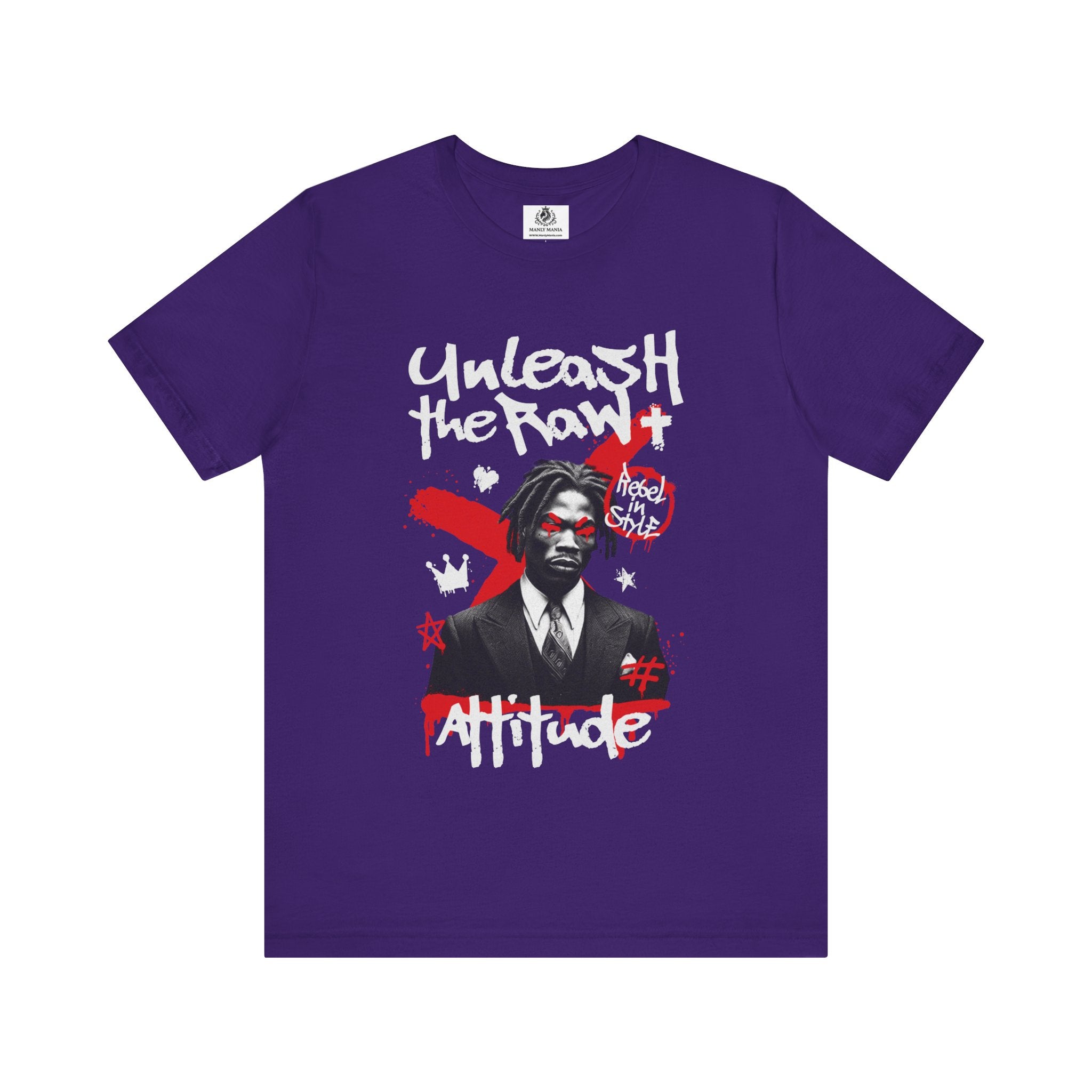 Manly Mania Purple Attitude T-Shirt Front – Bold Statement T Shirt for Men