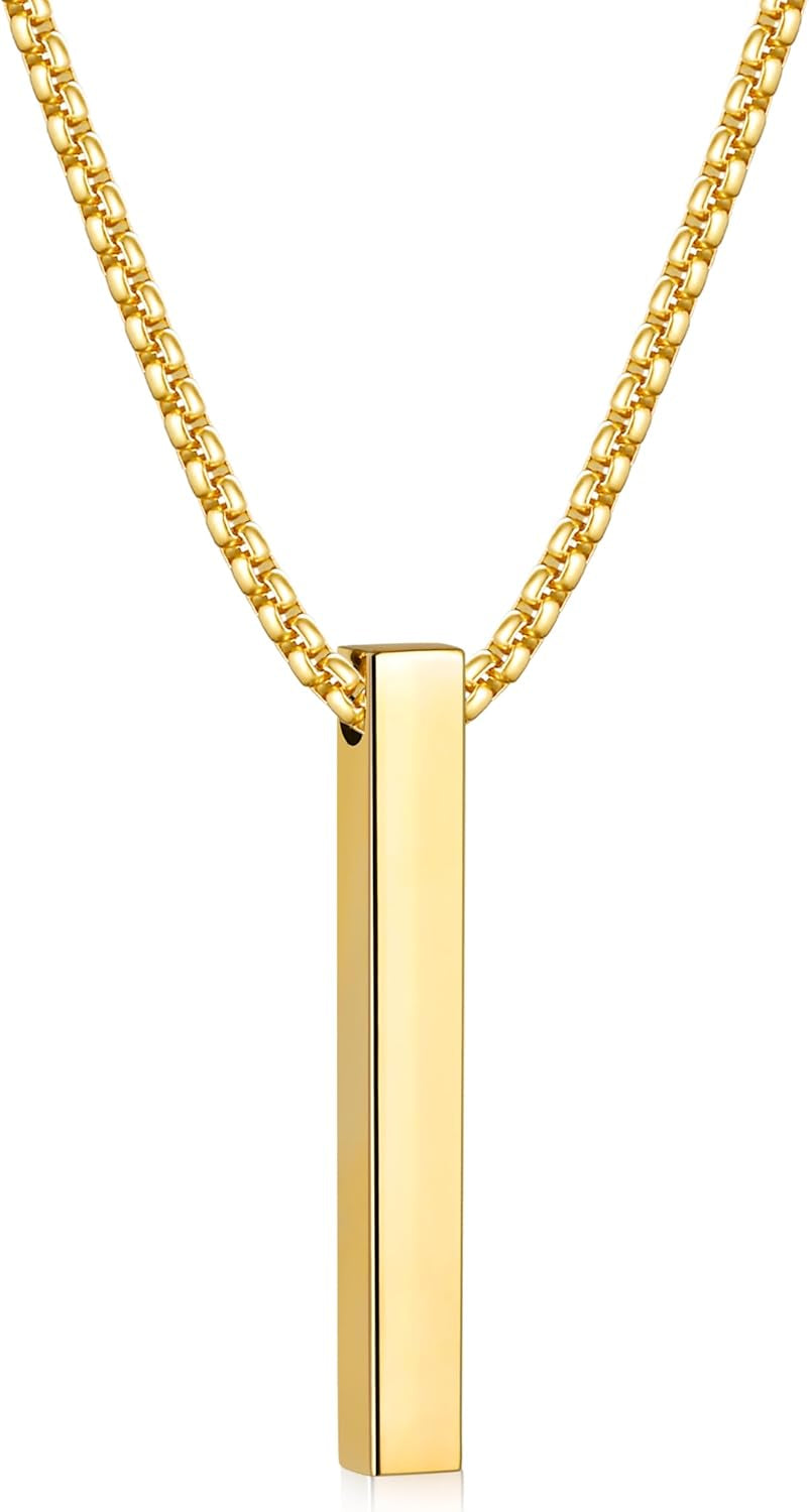 Gold Steelmark Bar Pendant Necklace - Men's Chain Jewelry