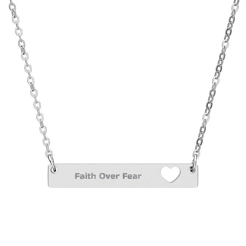 Engraved Bar Necklace with Cutout Heart — "Faith Over Fear" Printify