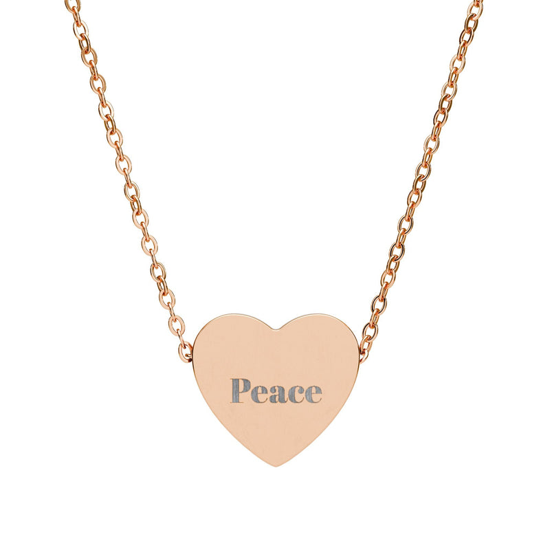 Engraved Heart Necklace — 'Peace' Script Pendant (Sterling/Silver or Black) Printify