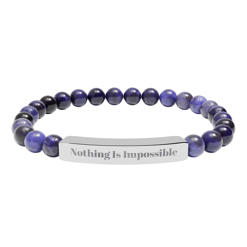 Engraved Natural Stone Stretch Bracelet — "Nothing Is Impossible" Beaded Bar Printify