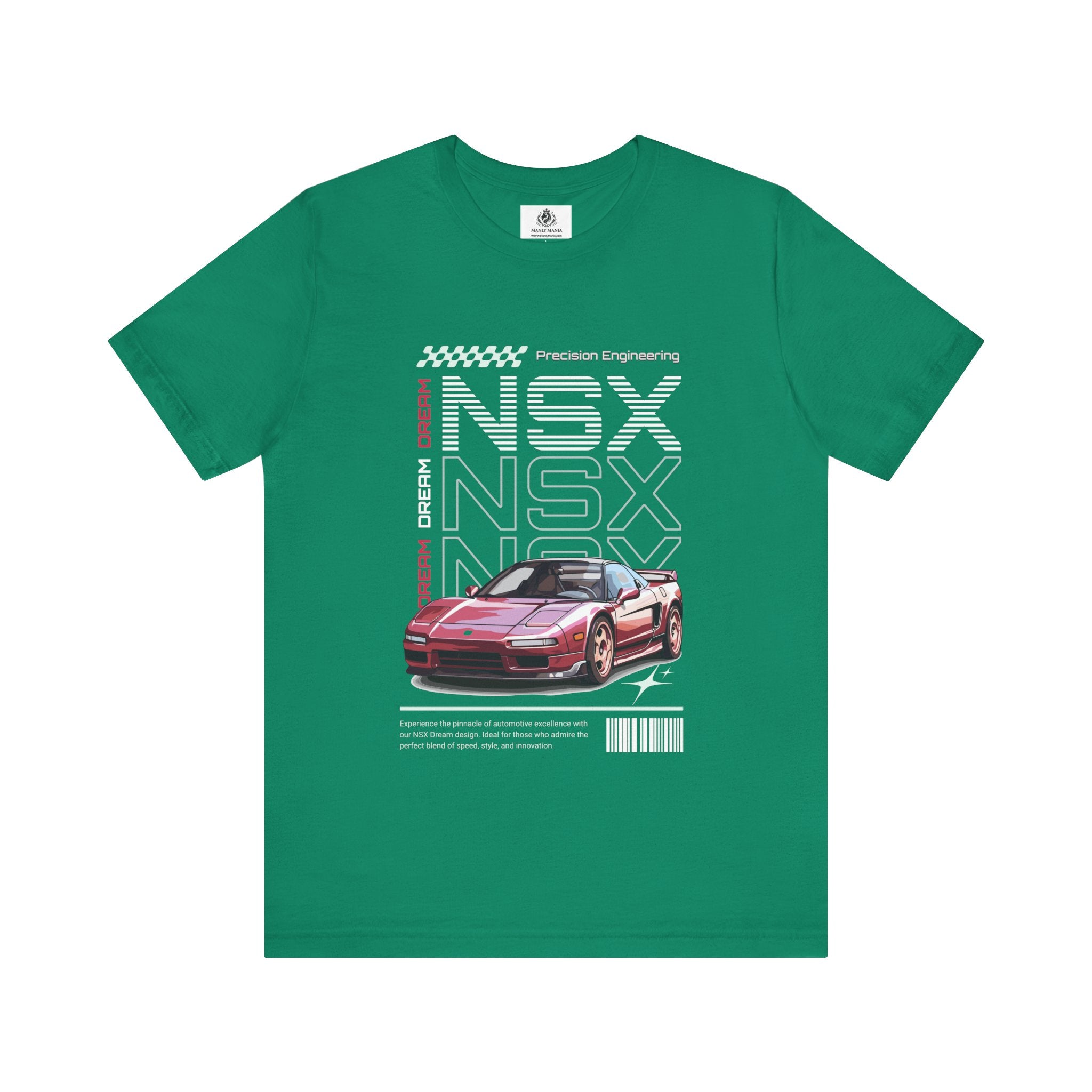 Manly Mania Car Enthusiast Tee in Kelly – Front View – Men's Graphic T Shirt