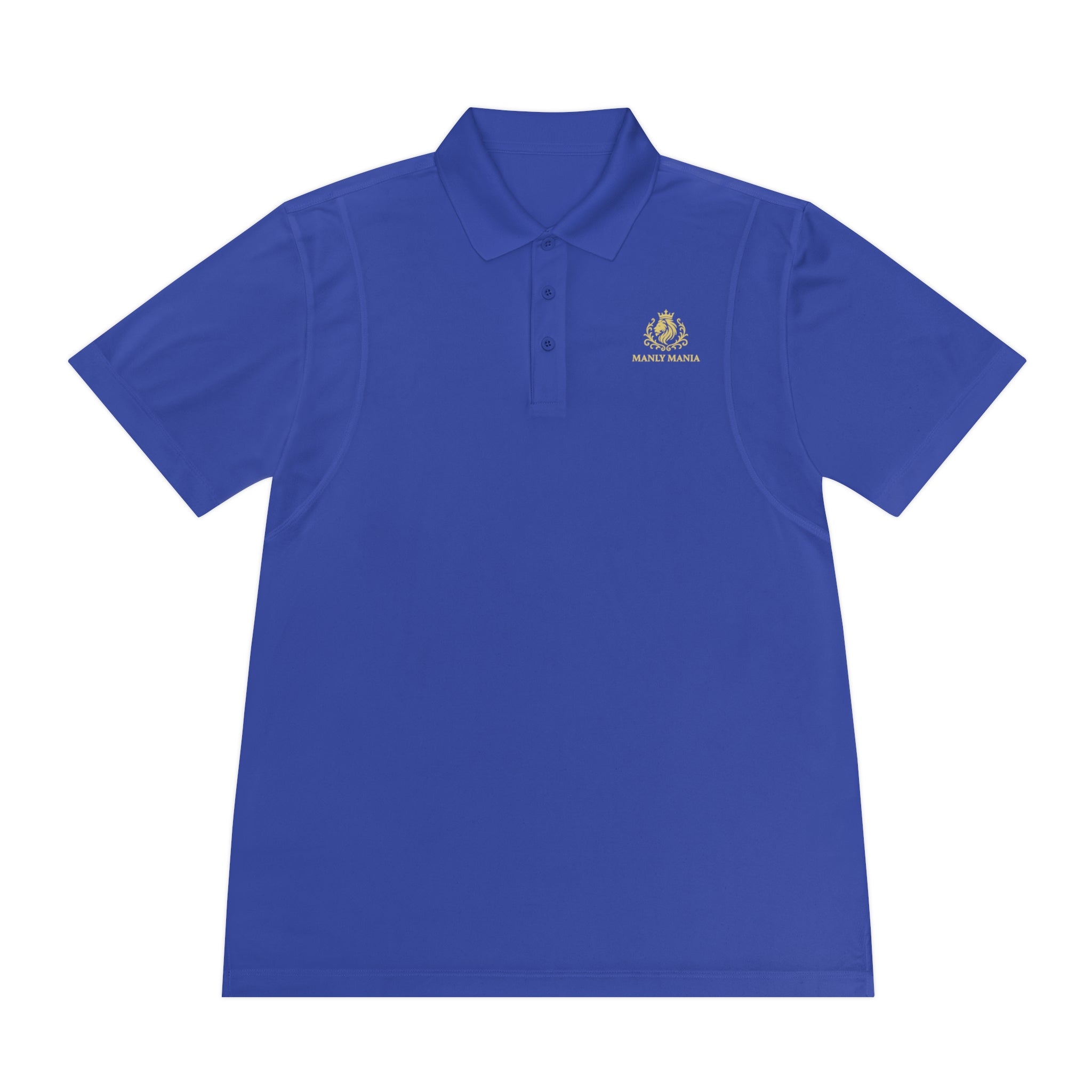 Manly Mania Golden Titan Polo Shirt in True Royal – Front View – Performance Polo Shirt