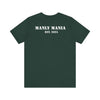 Manly Mania Rebel men's forest green t-shirt back view, graphic tee