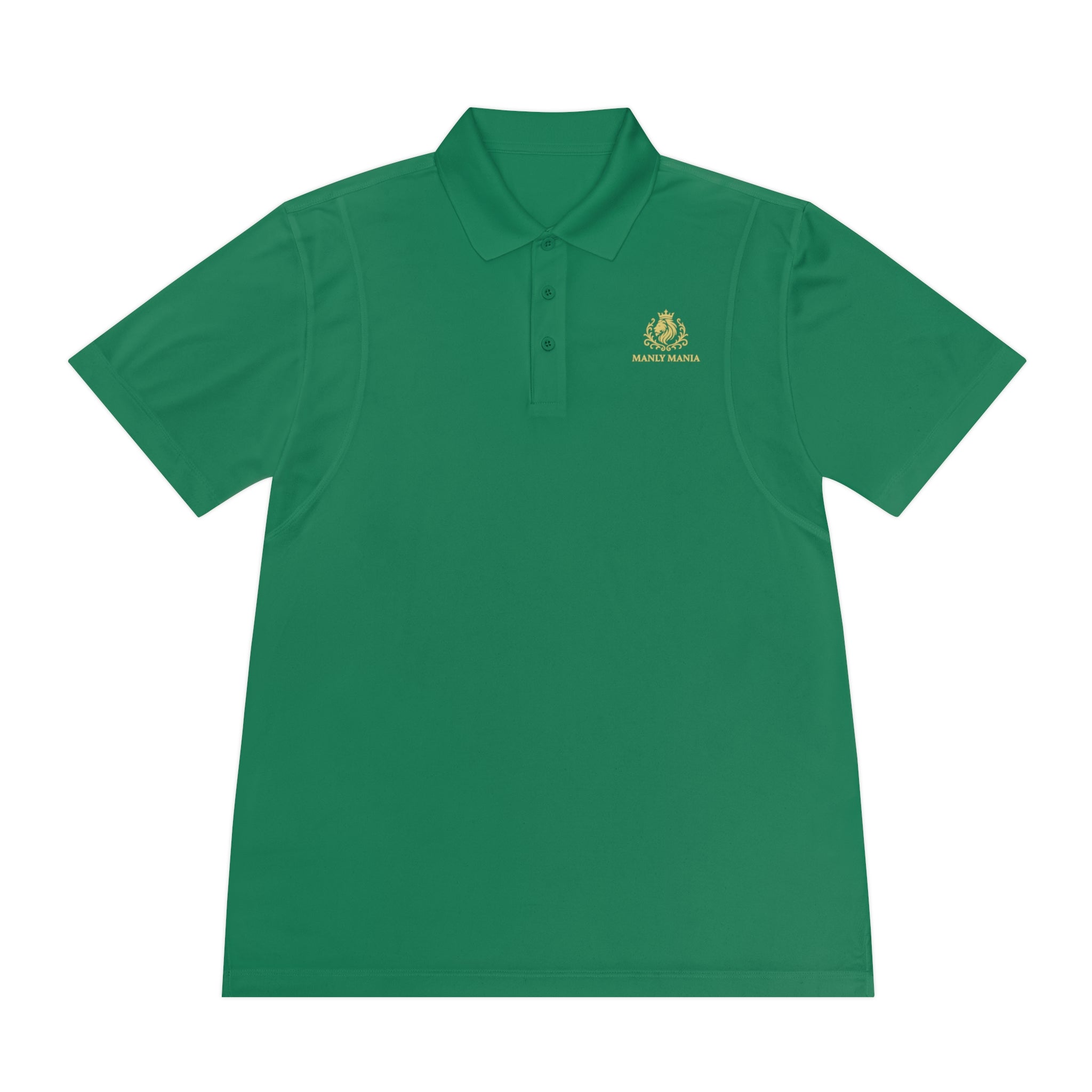 Manly Mania Golden Titan Polo Shirt in Kelly Green – Front View – Golf Polo Shirt