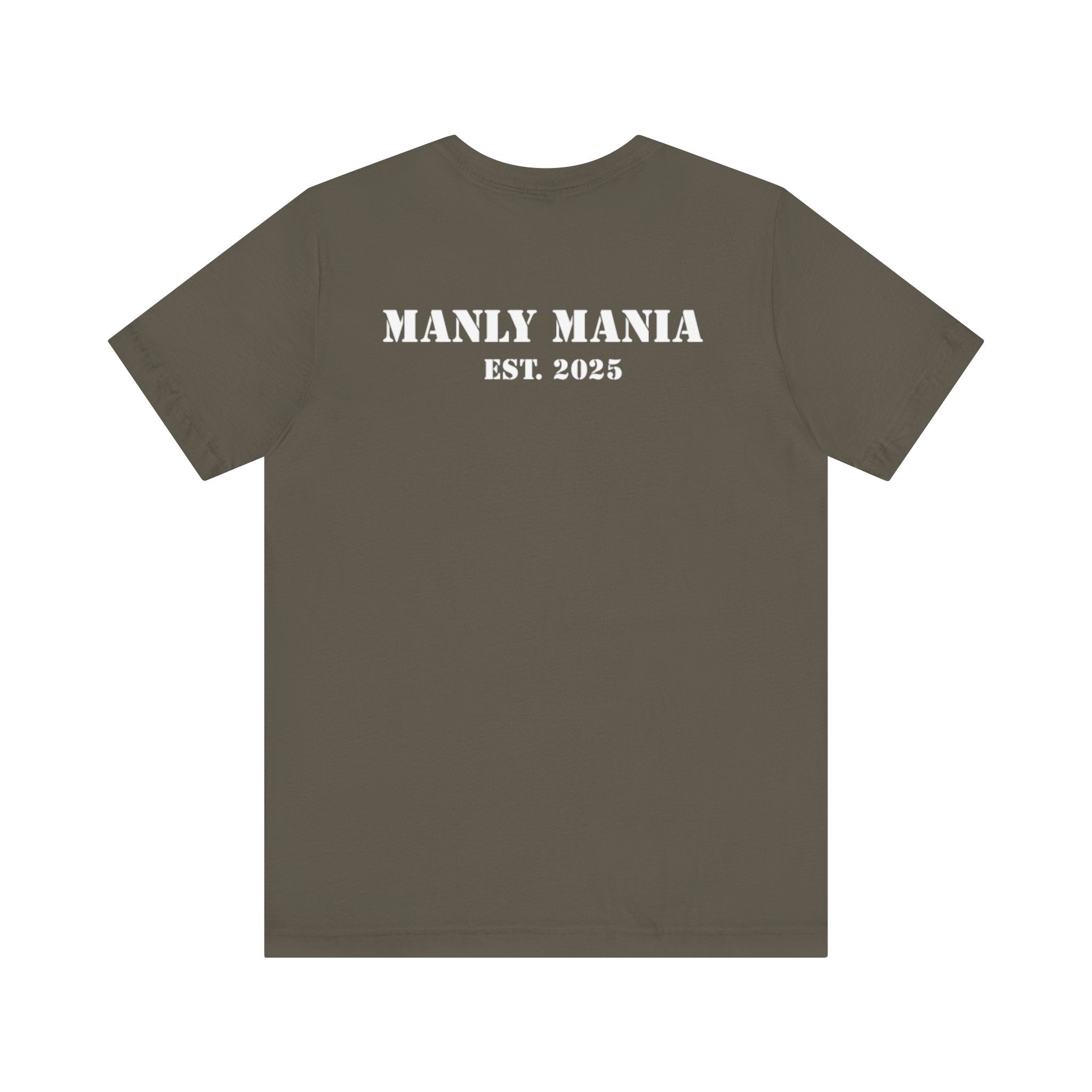  Manly Mania Car Enthusiast Tee in Army – Back View – Men's Graphic T Shirt