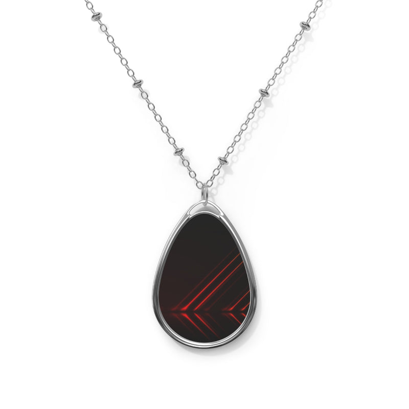 Red Chevron Oval Pendant Necklace — Modern Geometric Teardrop Necklace Printify