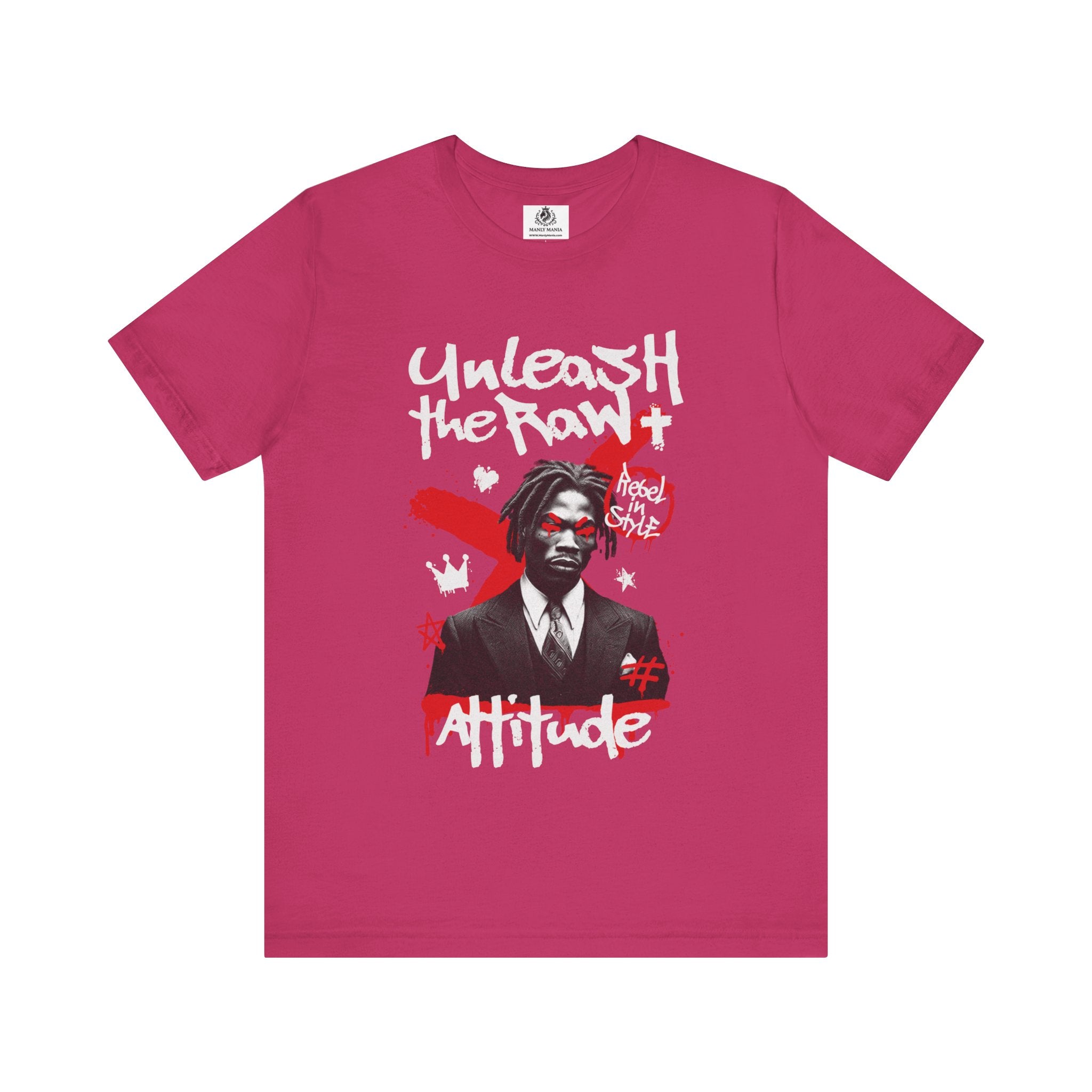 Manly Mania Berry Attitude T-Shirt Front View – Bold Men's Graphic T Shirt