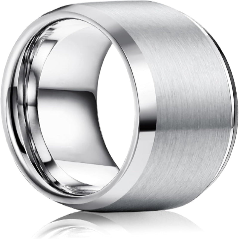 Matte and polished stainless steel men's promise ring – Iron Line Ring front view