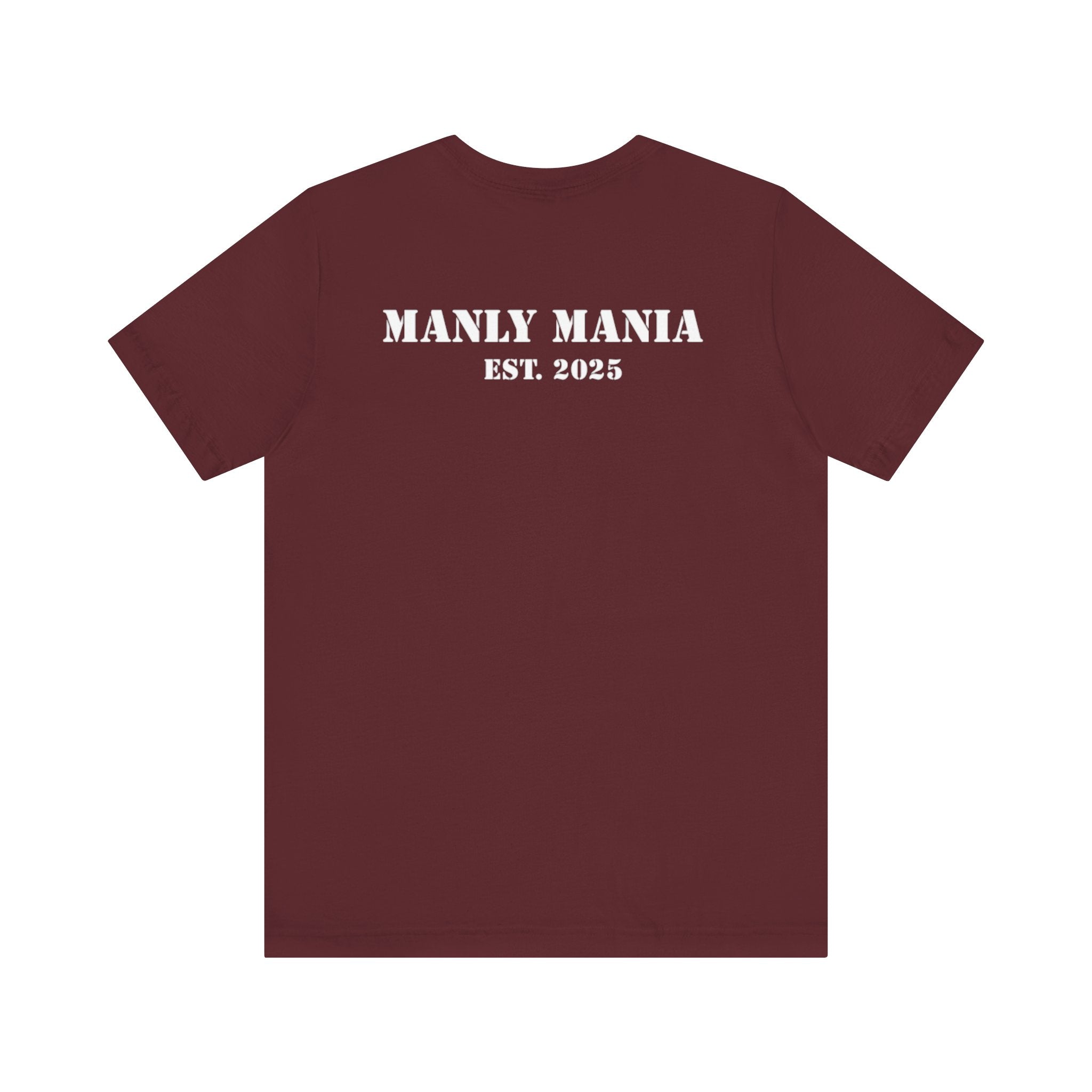 Manly Mania Car Enthusiast Tee in Maroon – Back View – Men's Graphic T Shirt