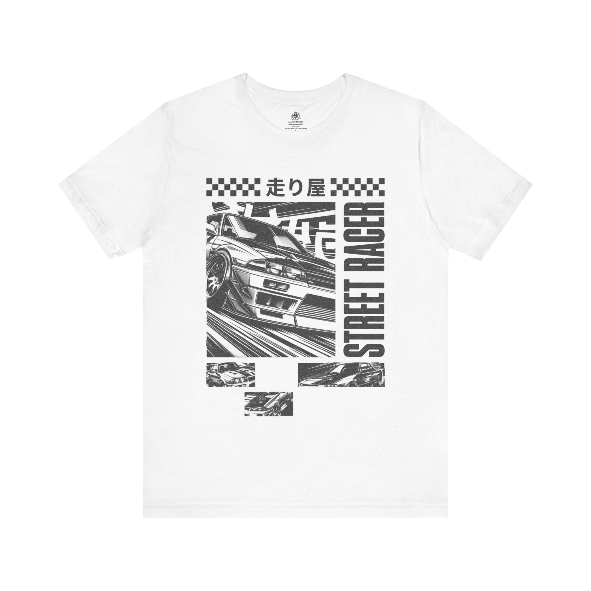Manly Mania Street Racer T Shirt White Color Front View

