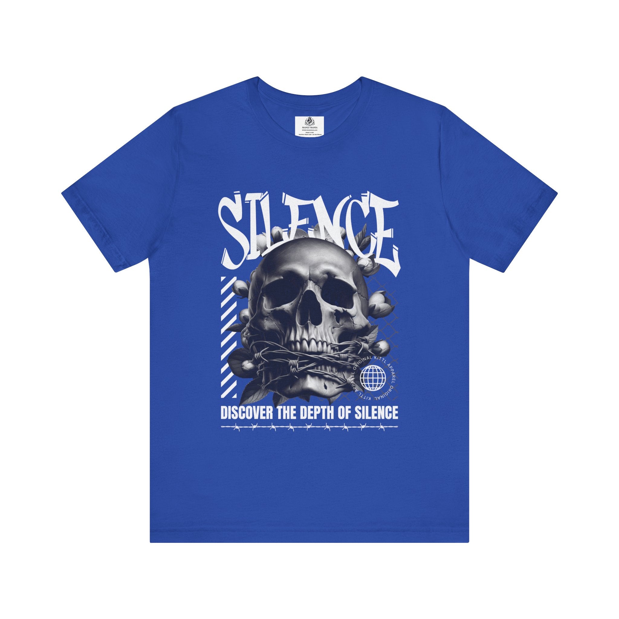 Manly Mania The Silence Tee True Royal Front View – Men’s Graphic T Shirt