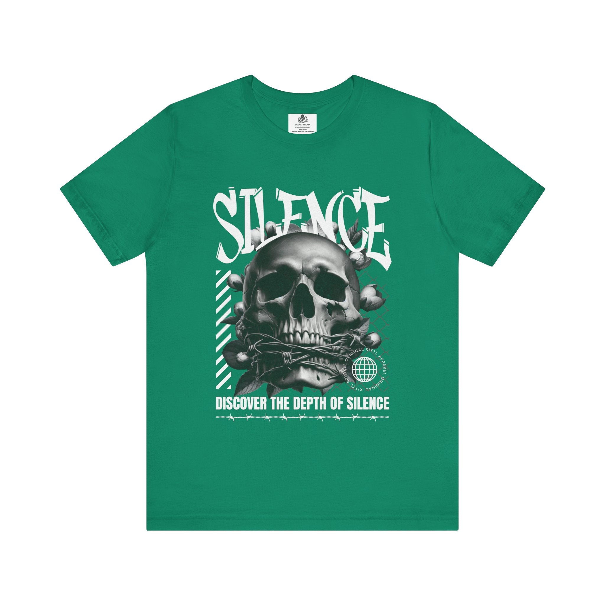 Manly Mania The Silence Tee Kelly Front View – Men’s Graphic T Shirt