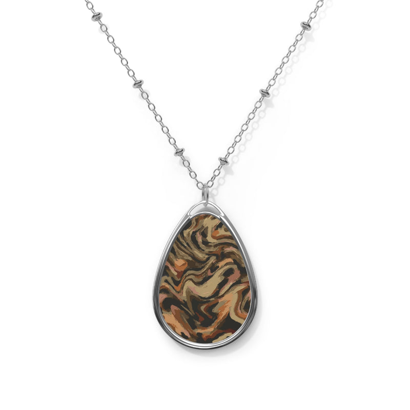 Oval Brown Swirl Pendant Necklace — Resin Teardrop Statement Jewelry Printify