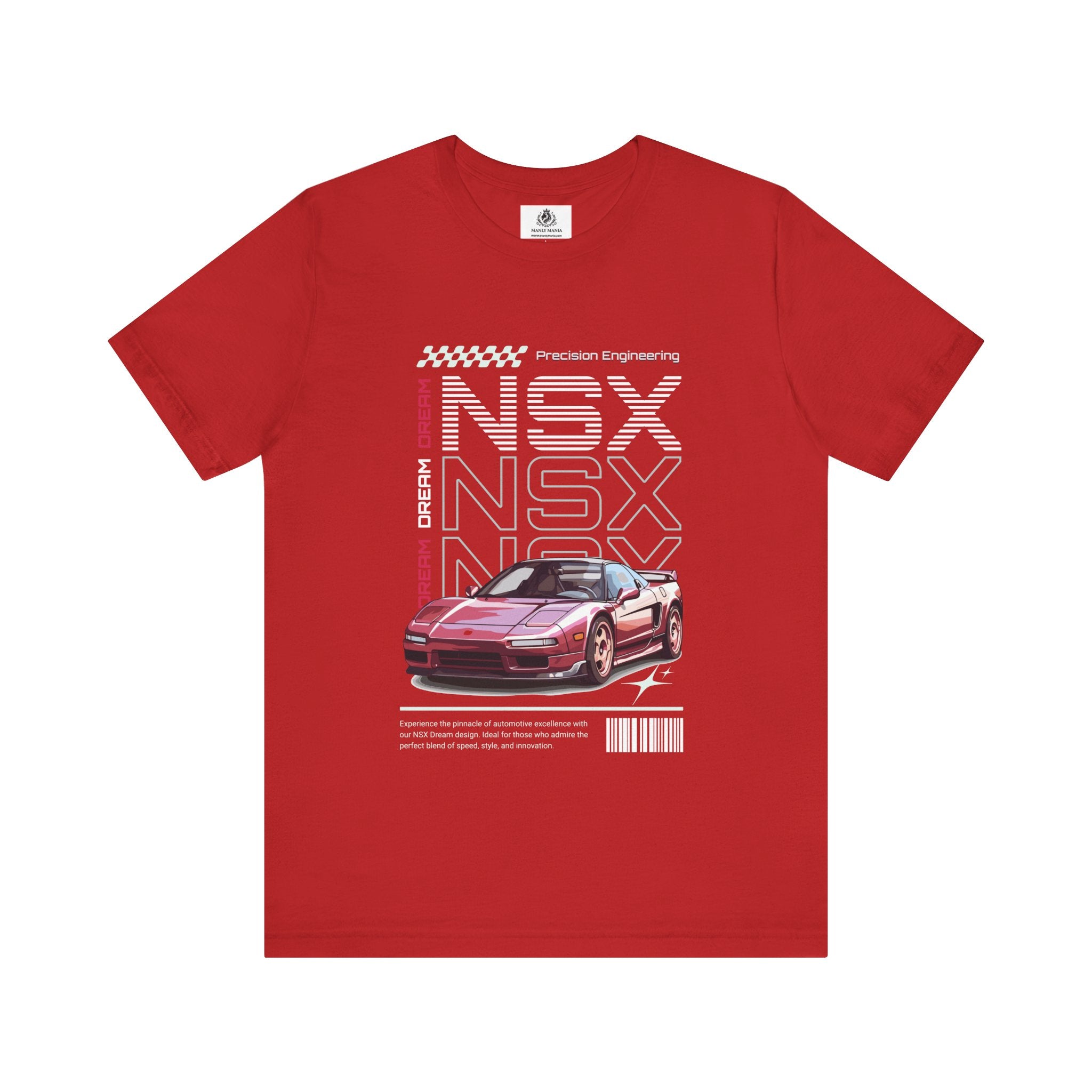 Manly Mania Car Enthusiast Tee in Red – Front View – Men's Graphic T Shirt