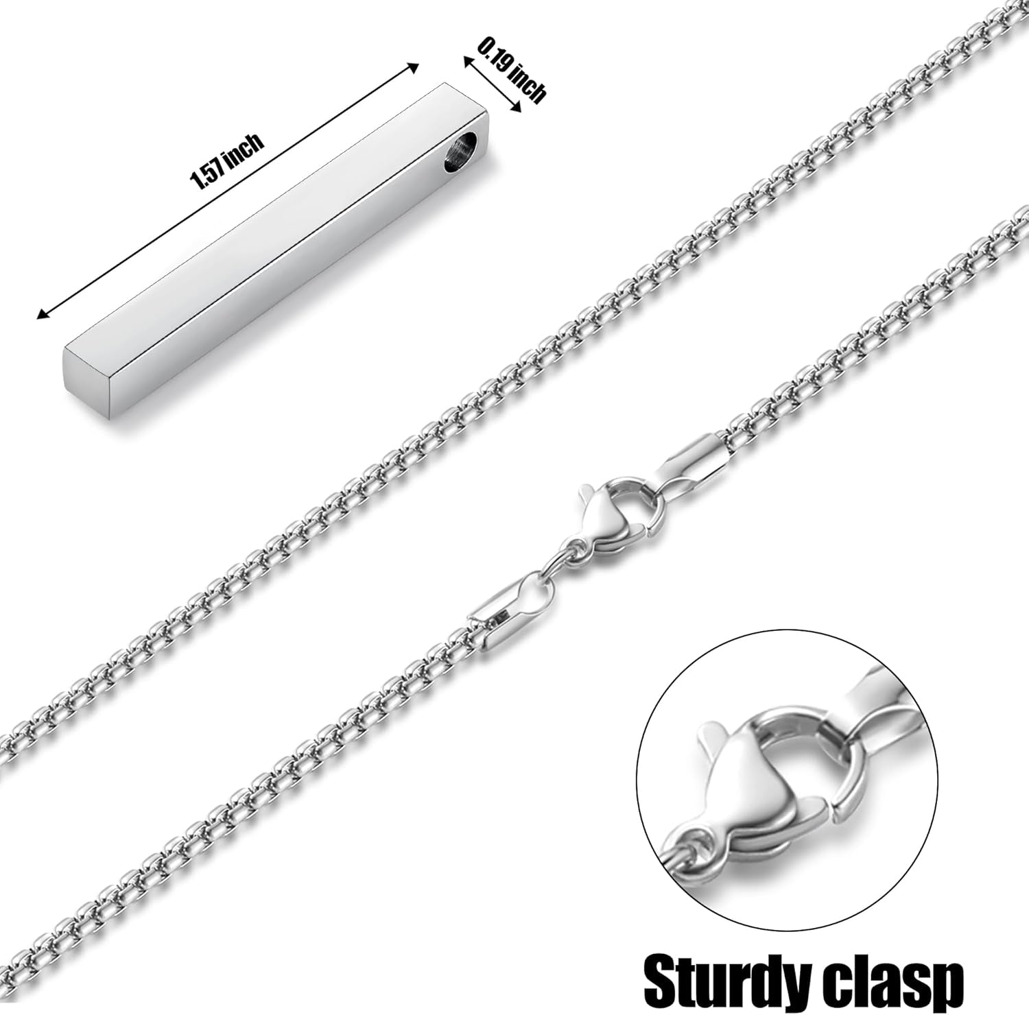 Silver Steelmark Bar Pendant Necklace - Men's Chain Jewelry