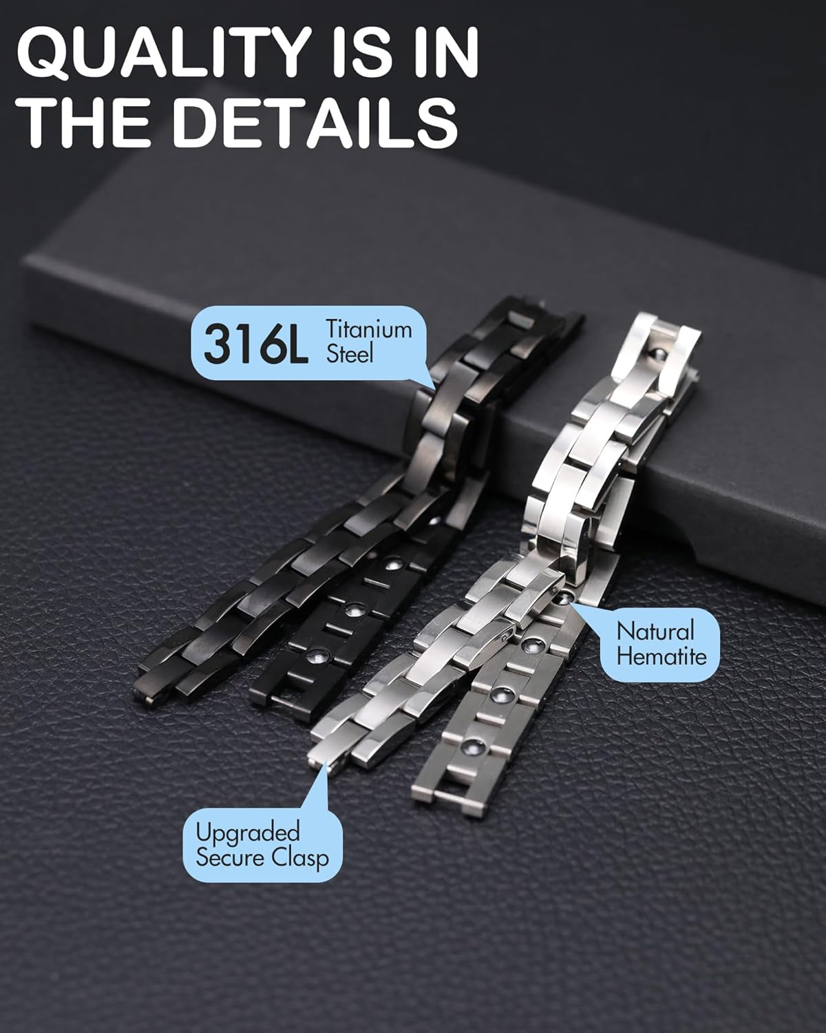 Magnetix Edge bracelet magnetic therapy close-up – health-boosting mens bracelet with rare minerals