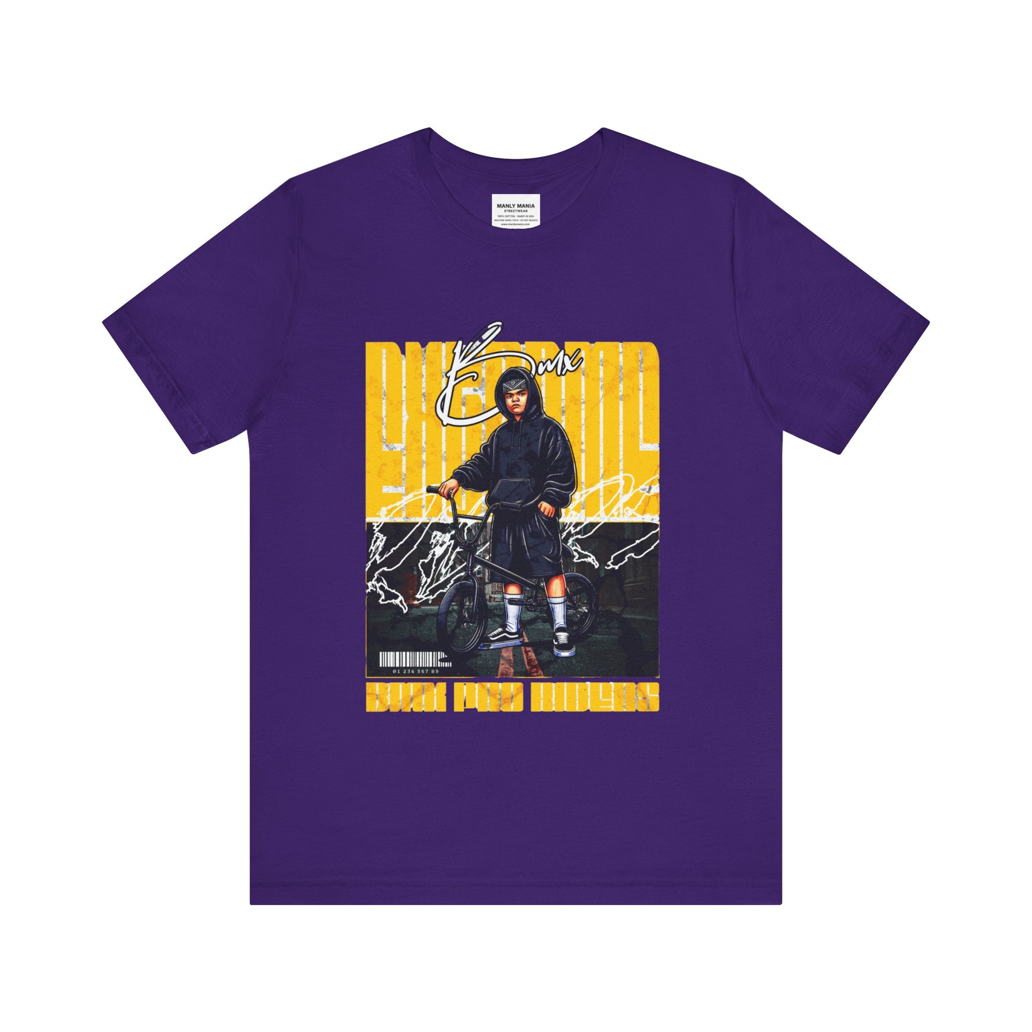 Manly Mania Core men's purple t-shirt front view, graphic tee