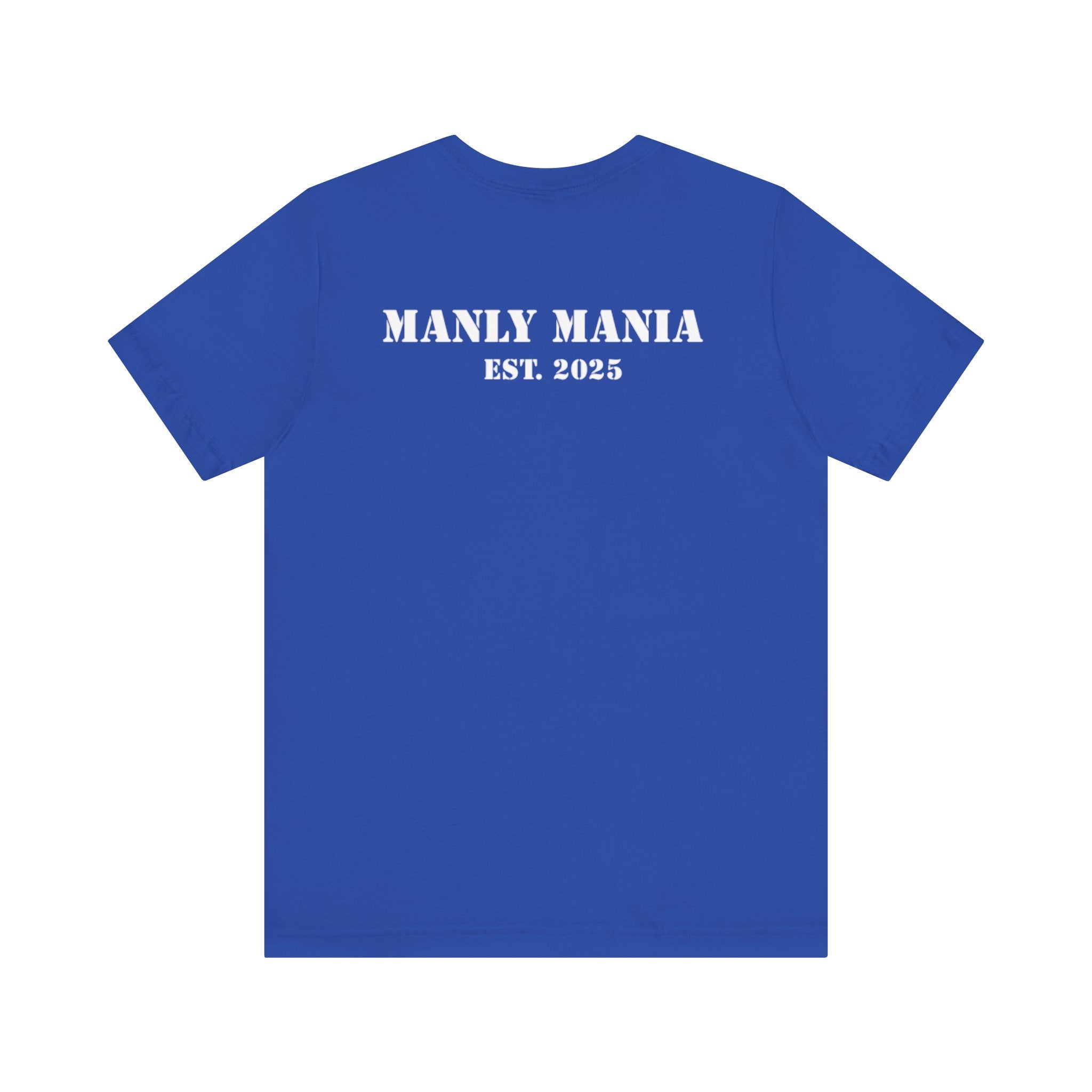 Manly Mania Car Enthusiast Tee in True Royal – Back View – Men's Graphic T Shirt