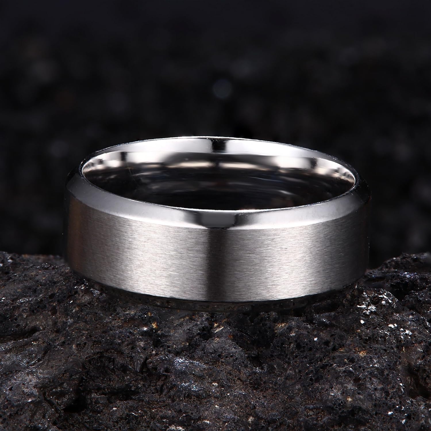 Dual finish stainless steel men's ring – modern design with matte and polished contrast