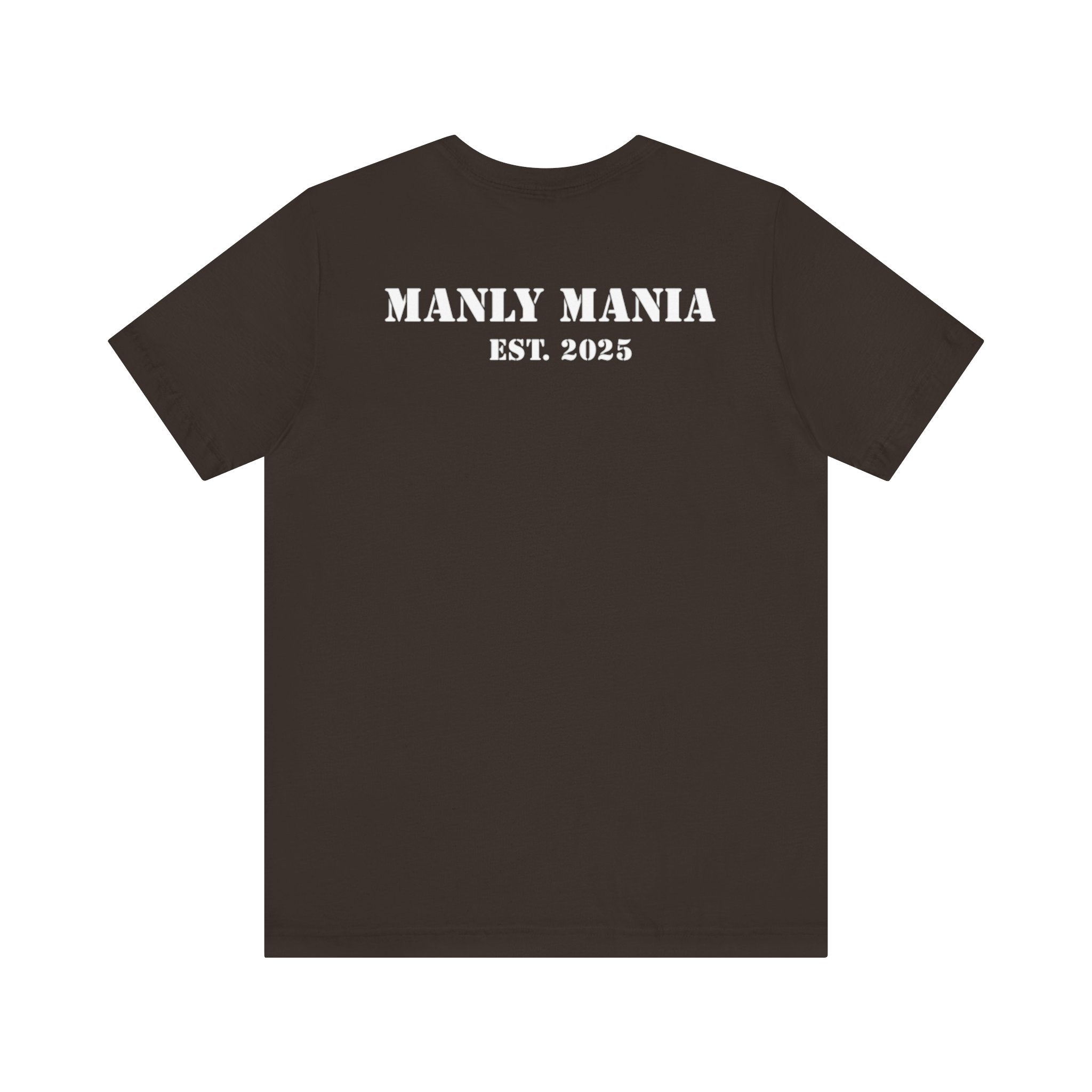  Manly Mania Rebel men's brown t-shirt back view, graphic tee