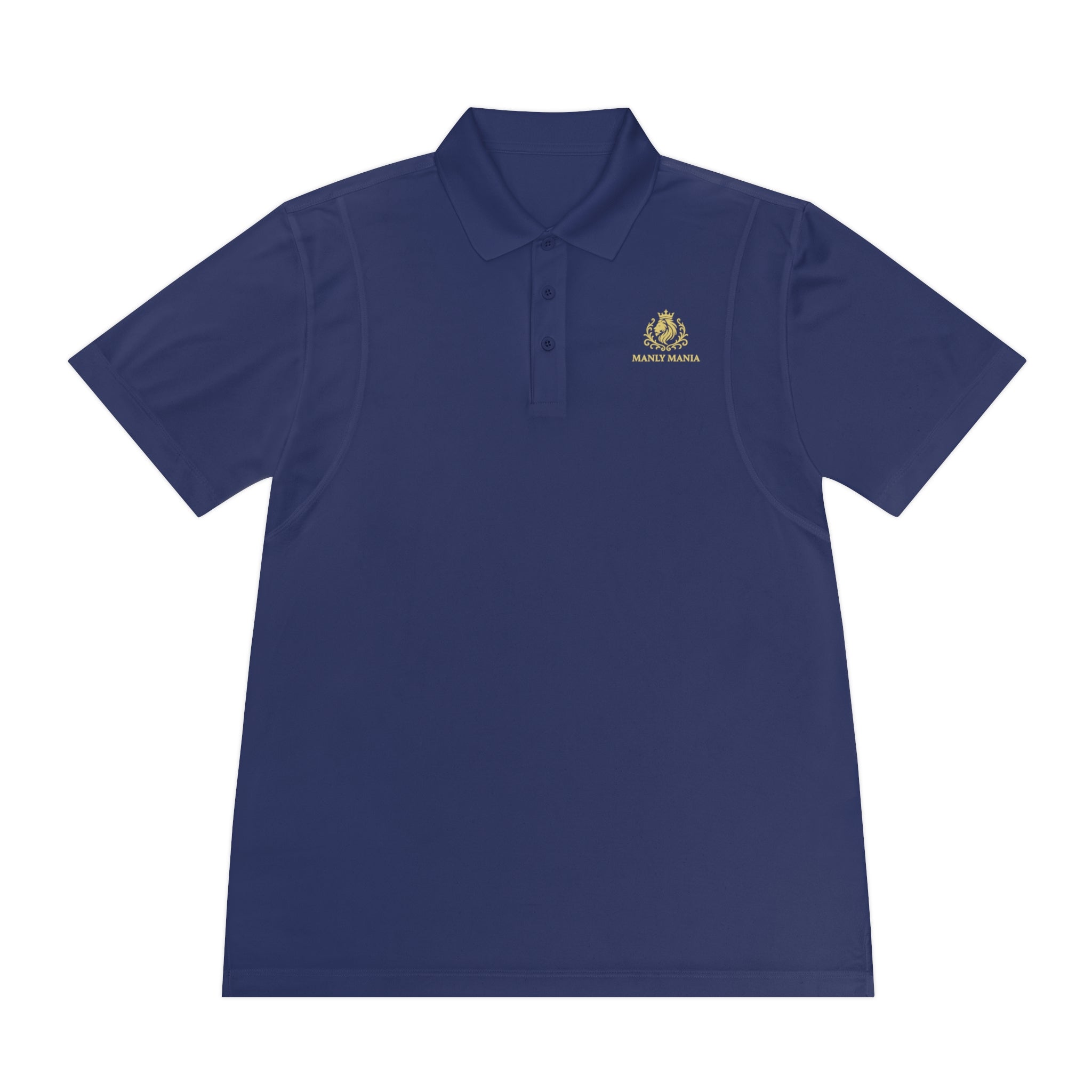 Manly Mania Golden Titan Polo Shirt in True Navy – Front View – Athletic Mens Polo Shirt