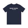 Manly Mania Core men's navy t-shirt back view, graphic tee