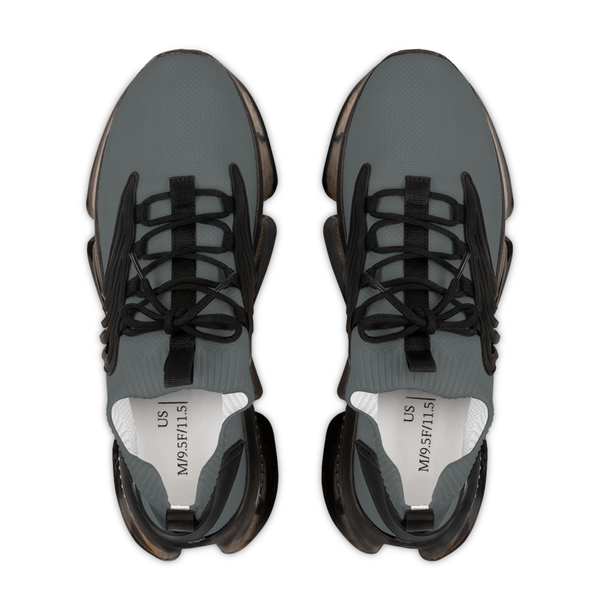 Close-up of mesh material and memory foam insole on Mono Edge shoes with black sole
