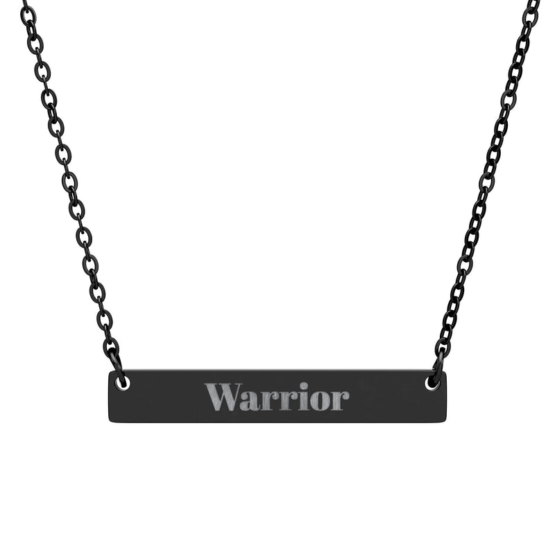 Engraved 'Warrior' Horizontal Bar Necklace – Personalized Inspirational Pendant Printify