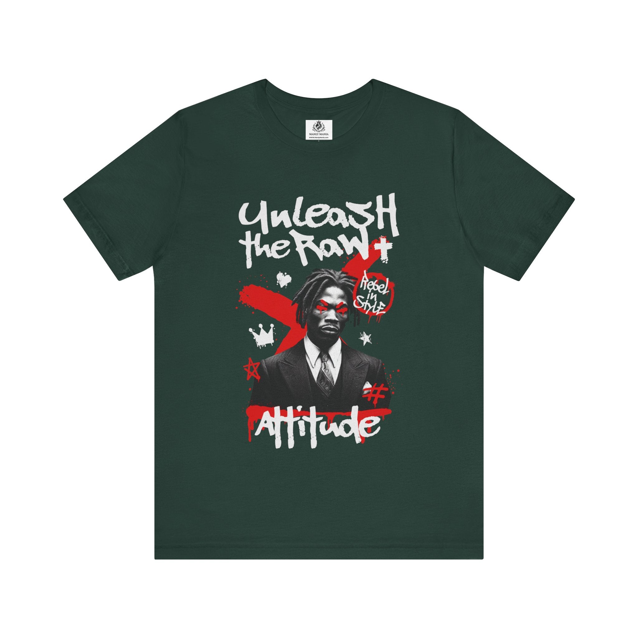  Manly Mania Forest Green Attitude T-Shirt Front View – Men's Nature-Inspired T Shirt