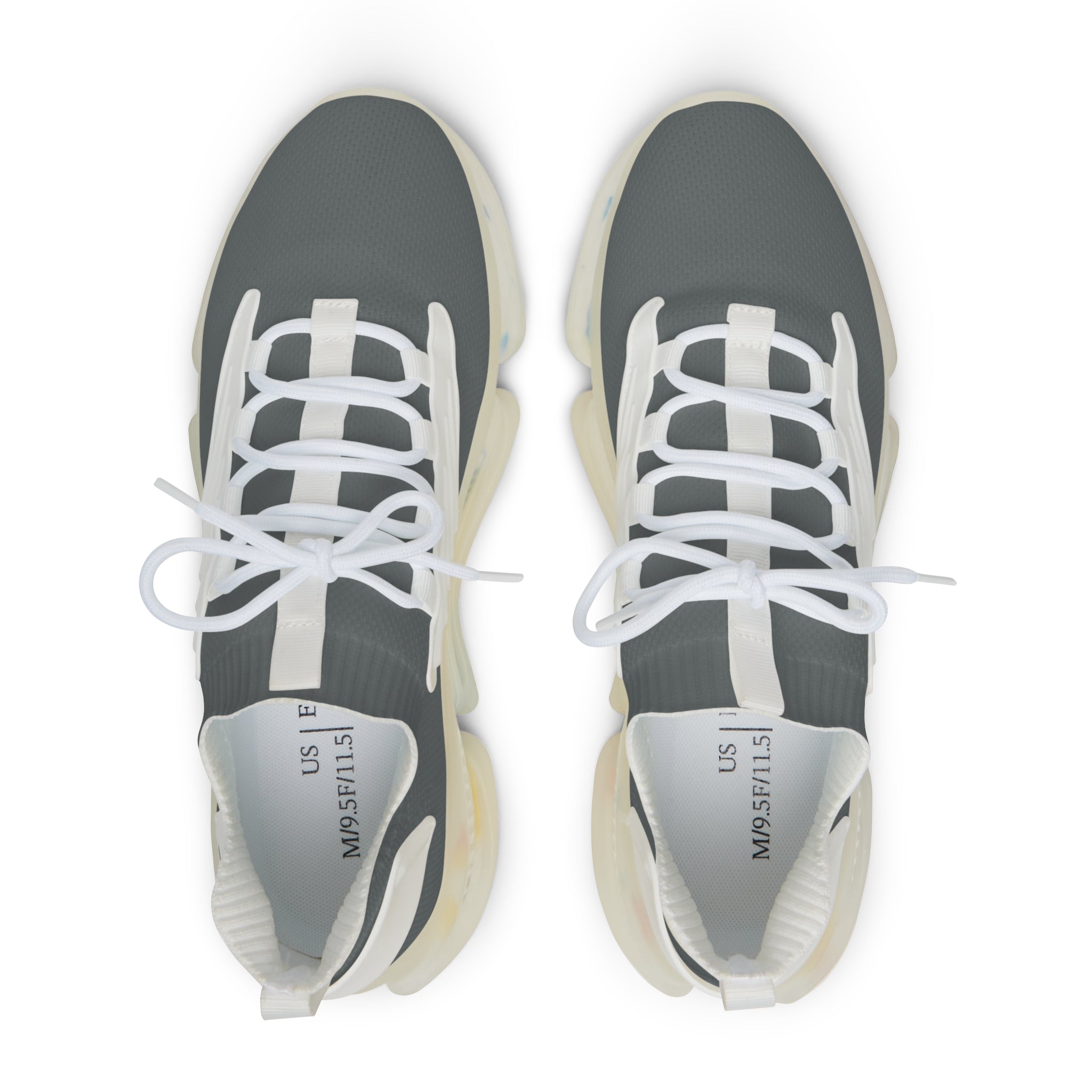 Close-up of breathable mesh and memory foam cushioning on Mono Edge shoes with white sole