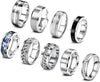 Silver Nine Fold mens rings set with spinner chains - premium stainless steel promise rings