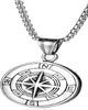 Manly Mania Silver Dominion Compass pendant necklace front view – stainless steel men's chain and pendant