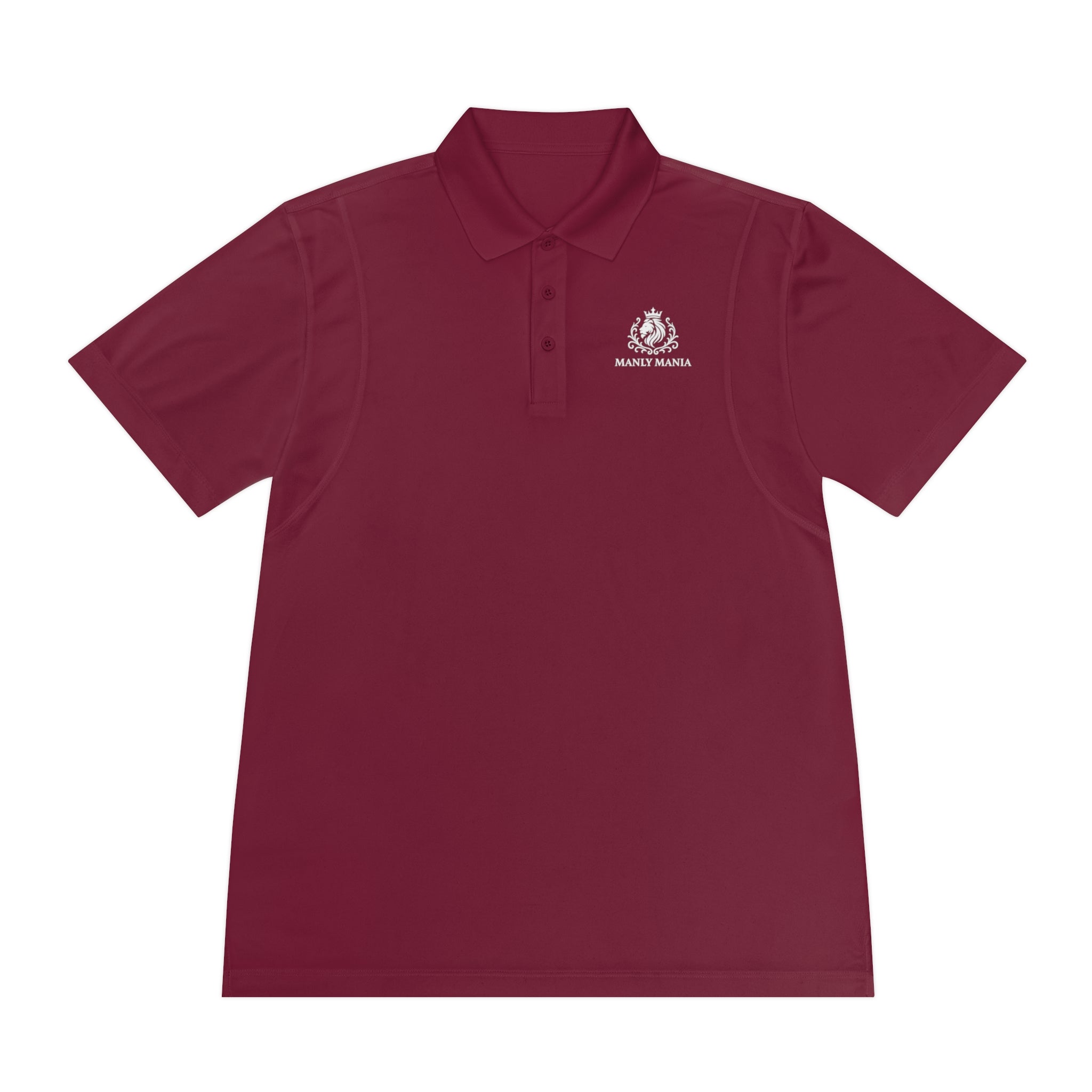 Manly Mania Performance Sport Polo Shirt - Front View in Maroon