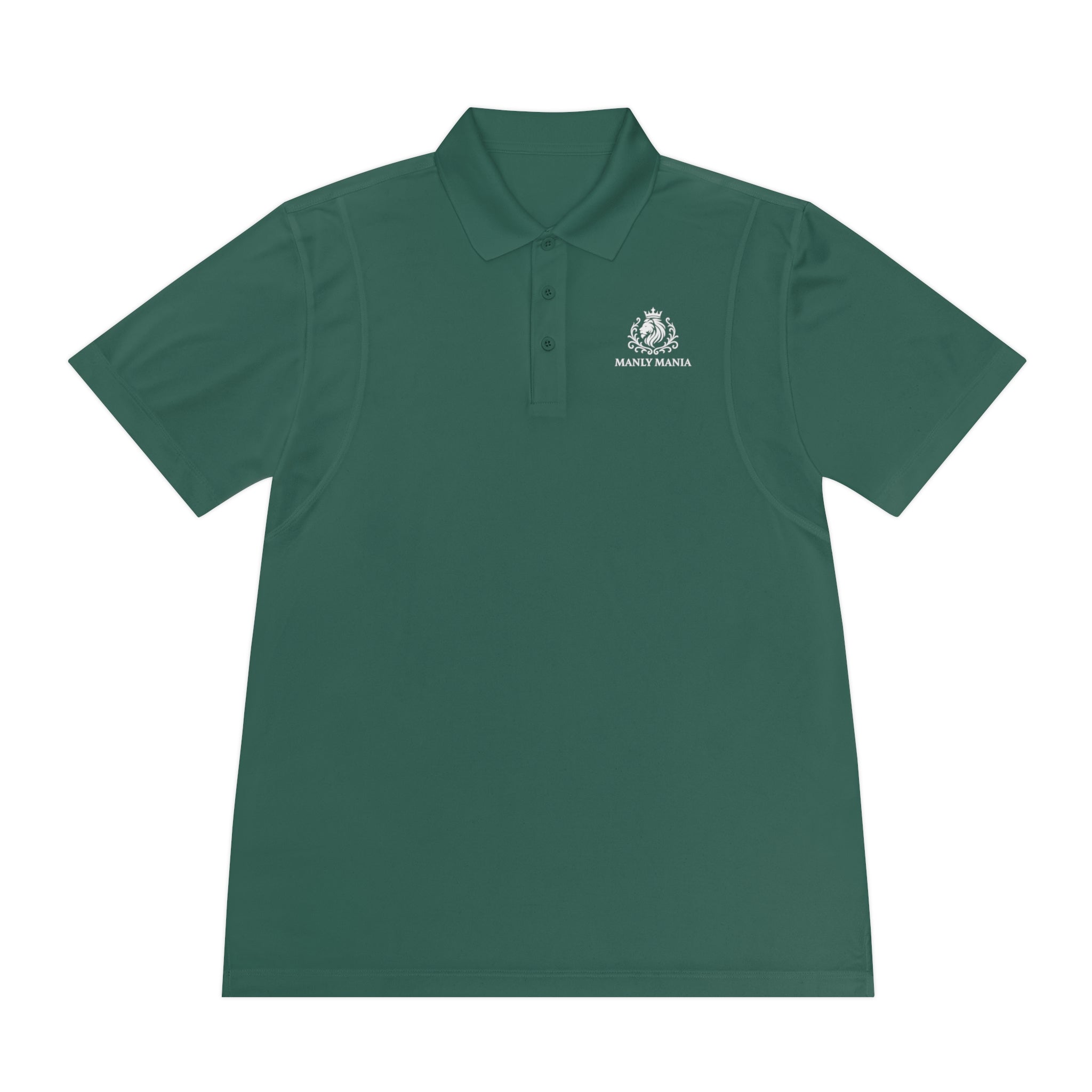  Manly Mania Performance Sport Polo Shirt - Front View in Forest Green
