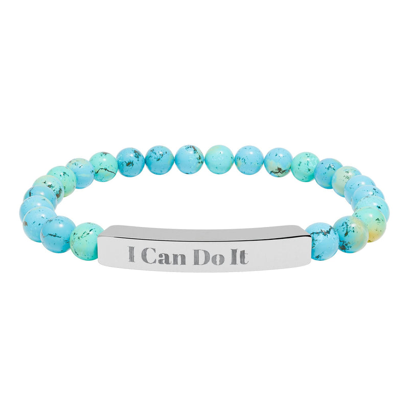 Engraved Natural Stone Stretch Bar Bracelet – "I Can Do It" Inspirational Beaded Bracelet Printify