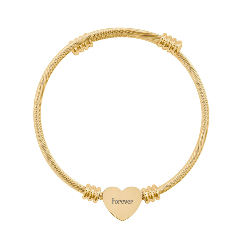 Engravable Heart Cuff Bracelet — Personalized Wire Bangle for Women, Silver & Gold Options Printify