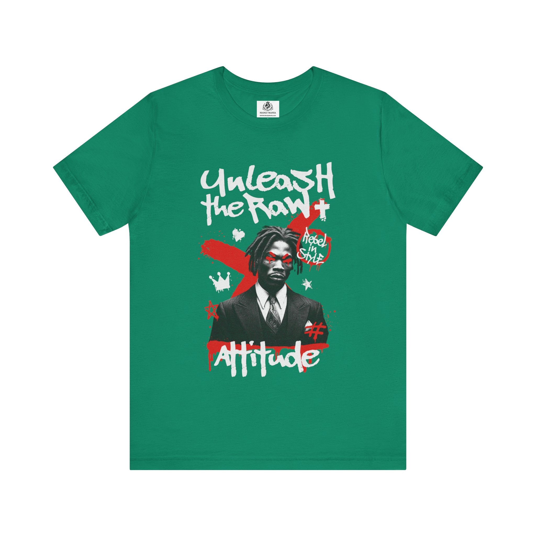Manly Mania Kelly Green Attitude T-Shirt Front – Vibrant Men's Graphic T Shirt