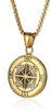 Manly Mania Gold Dominion Compass pendant necklace front view – stainless steel men's chain and pendant