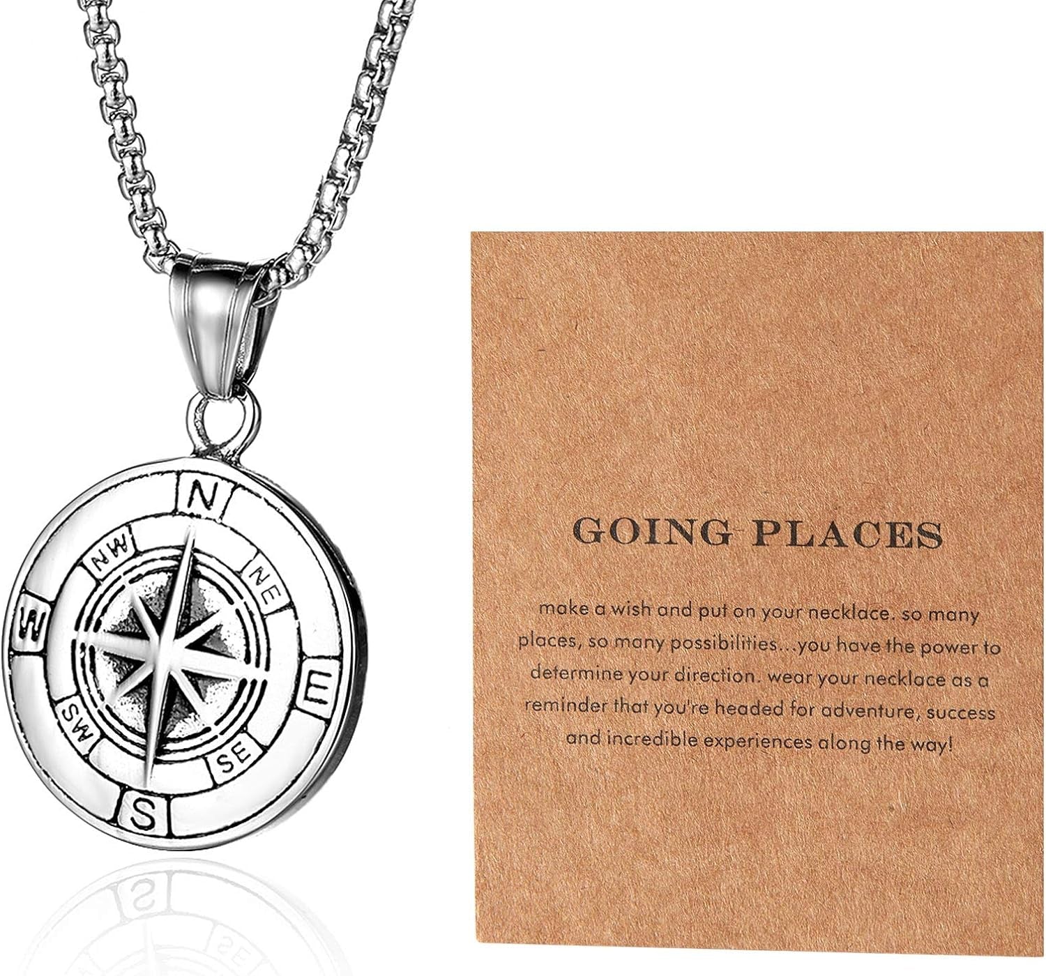 Box link chain detail of Dominion Compass necklace – secure lobster clasp men's chain