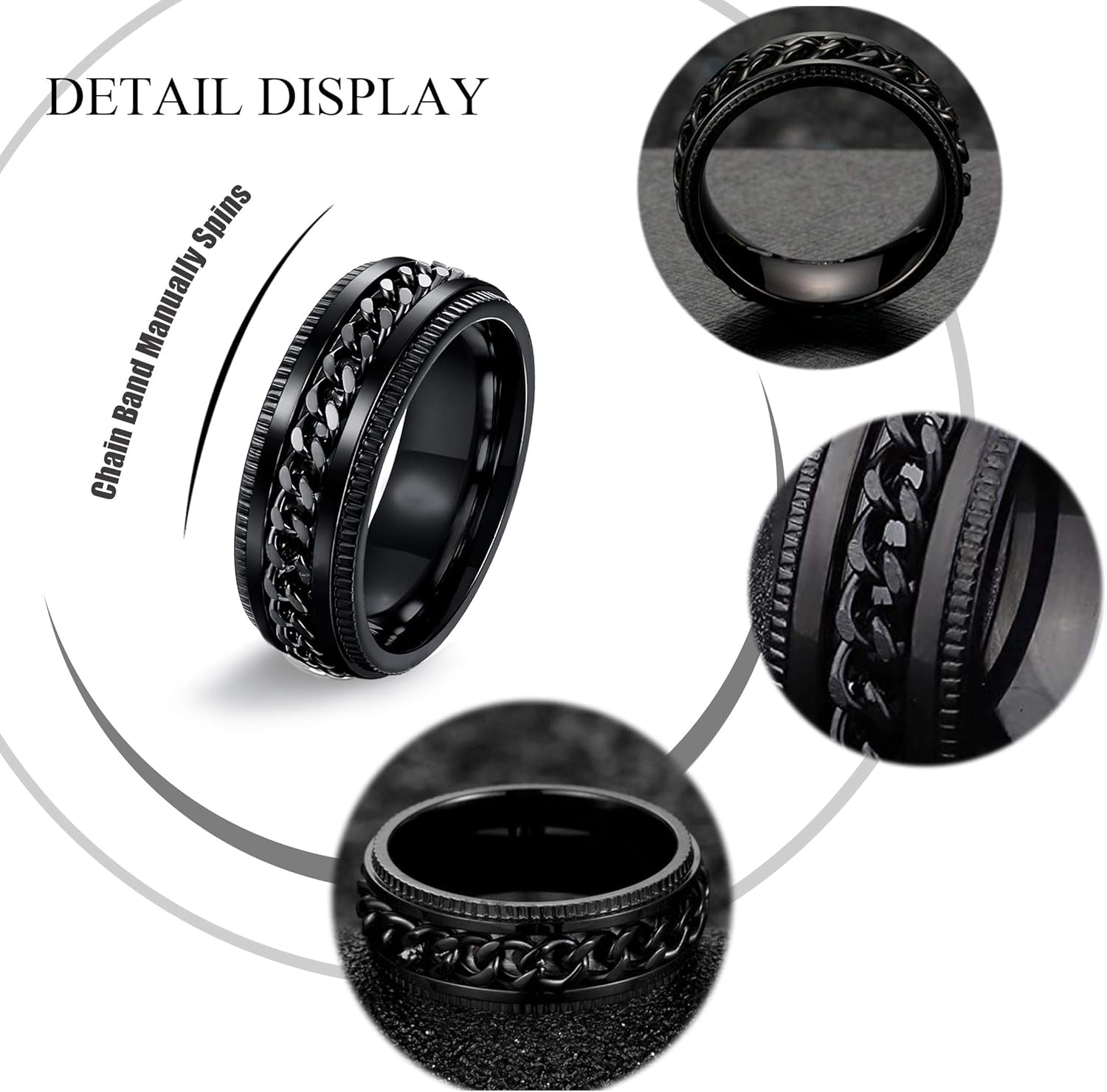 Side view of durable stainless steel men's promise rings with bold design