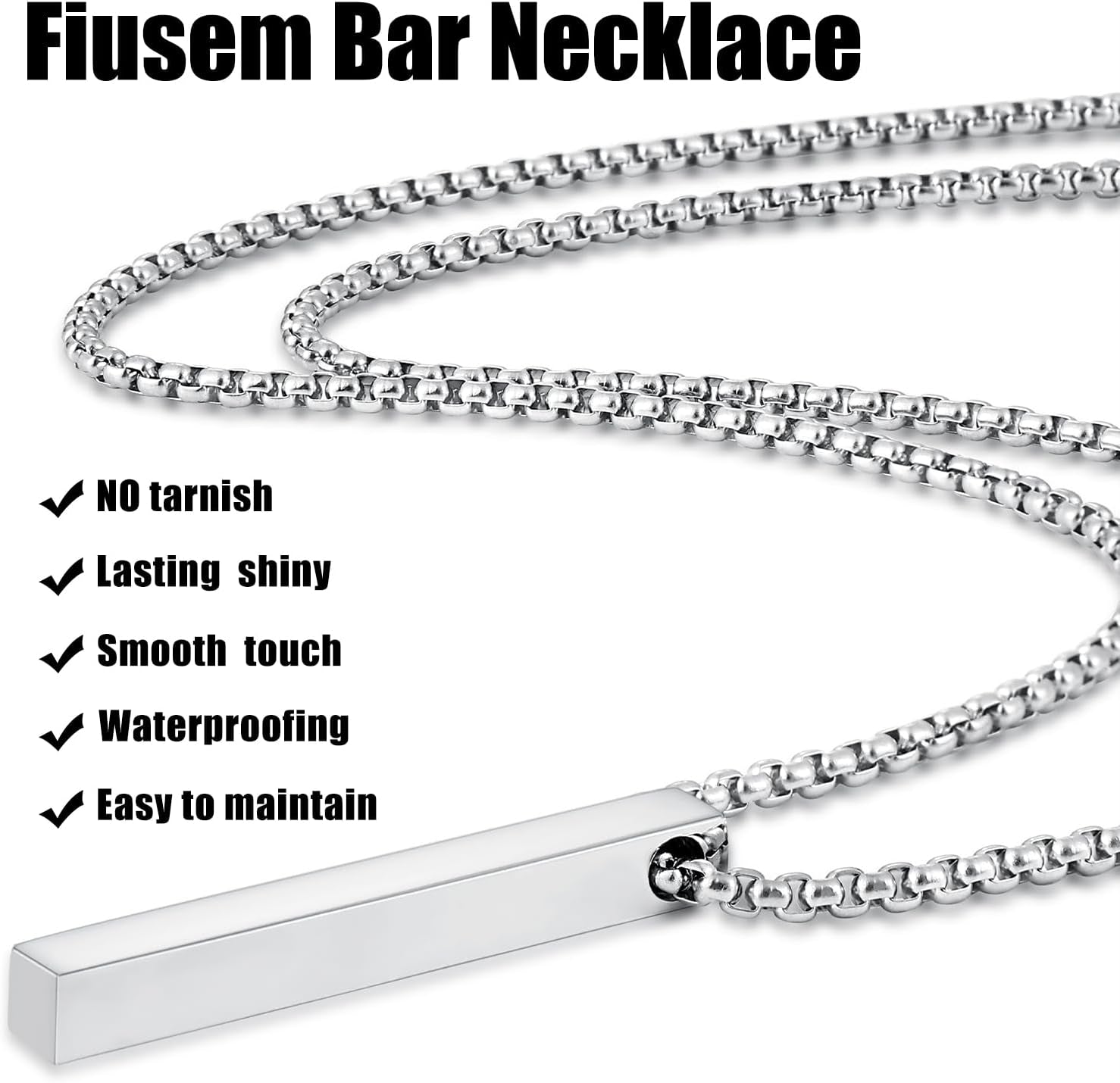 Silver Steelmark Bar Pendant Necklace - Men's Chain Jewelry