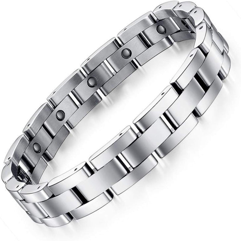 Silver Magnetix Edge mens bracelet front view – titanium magnetic bracelet inspired by Cartier love bracelet